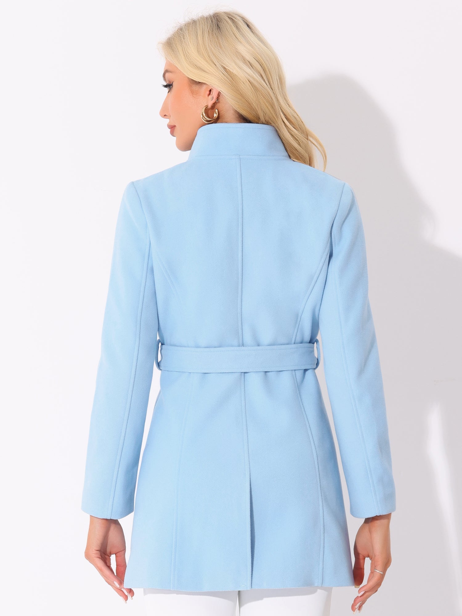 Classic Stand Collar Long Sleeve Belted Winter Coat