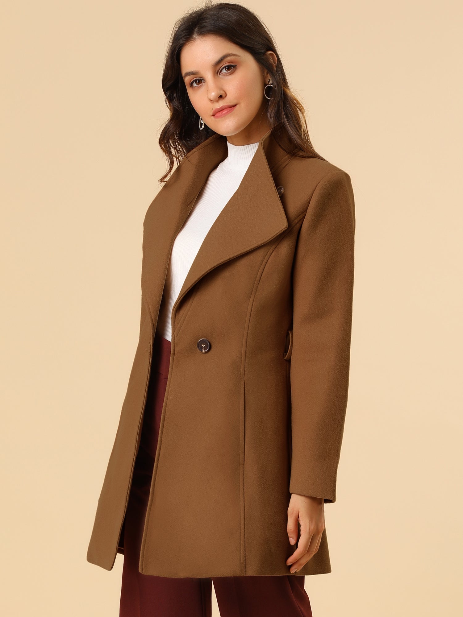 Classic Stand Collar Long Sleeve Winter Belted Coat