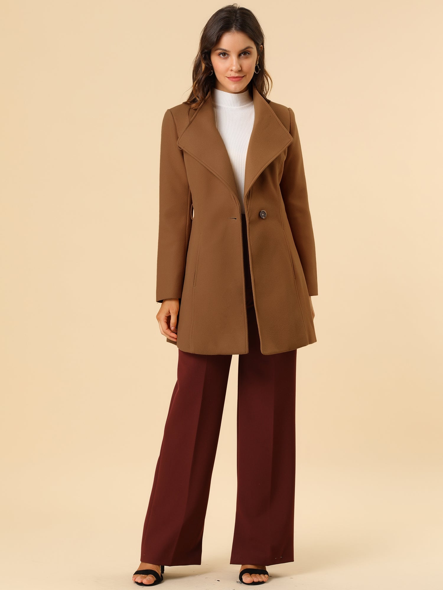 Classic Stand Collar Long Sleeve Winter Belted Coat