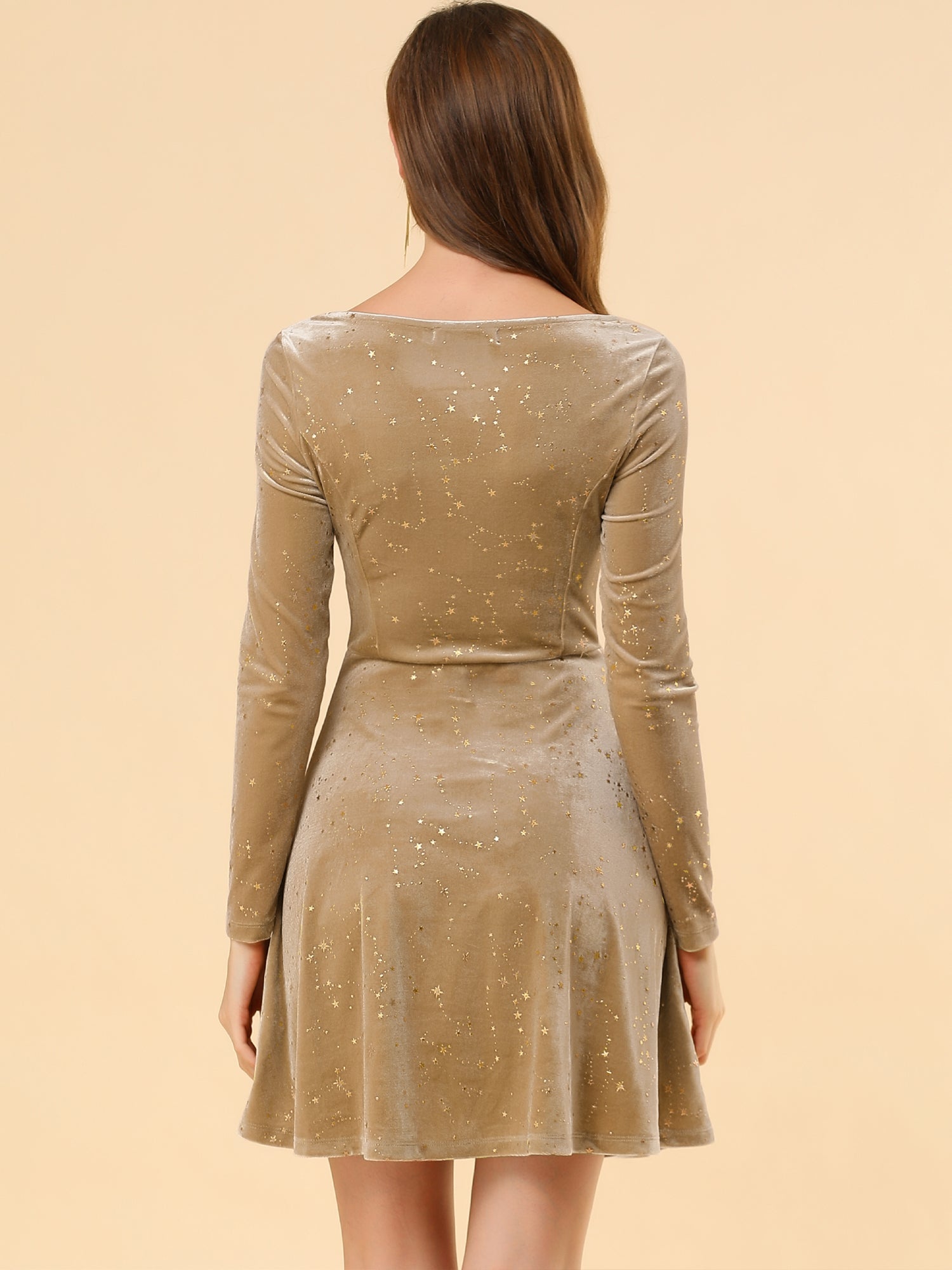 Christmas Stars Square Neck Vintage Velvet Mini Dress