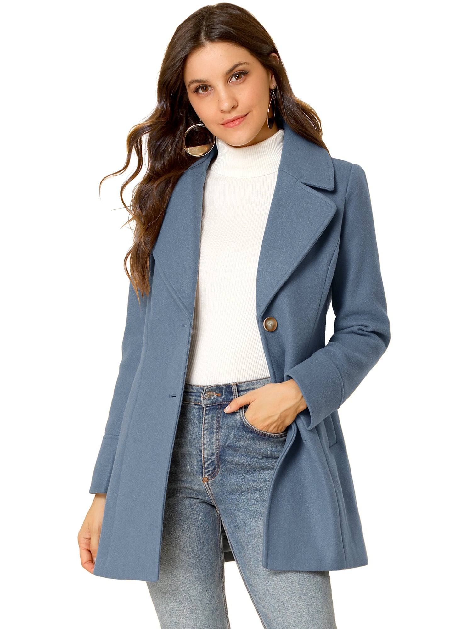 Elegant Notched Shawl Collar Single Breasted Winter Long Coat
