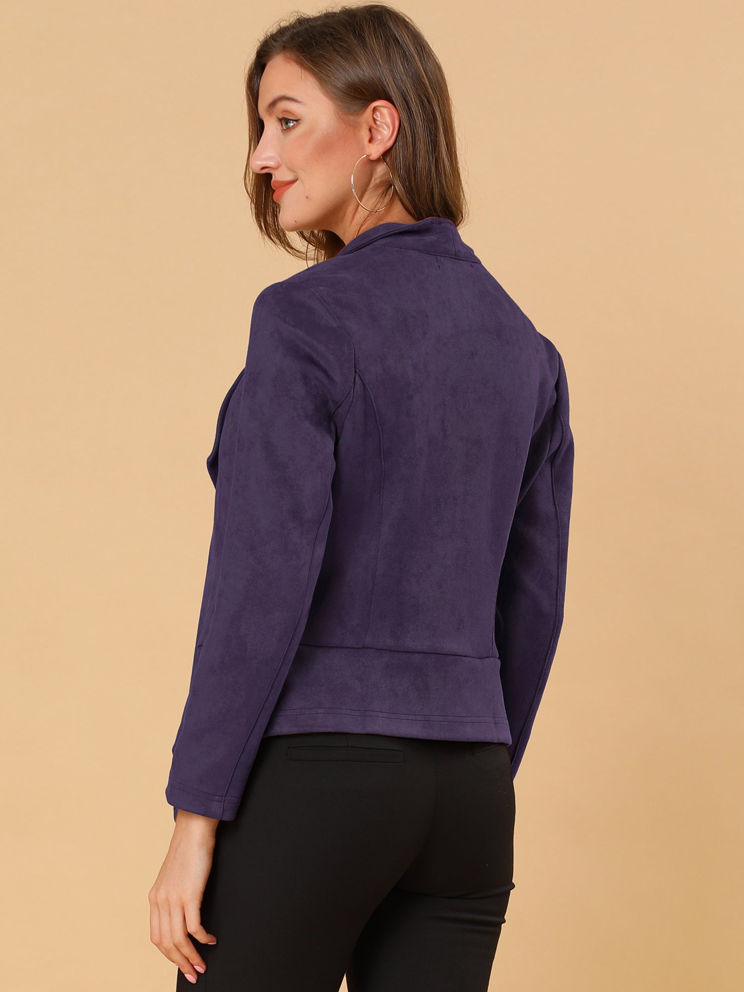 Faux Suede Jacket Open Front Lapel Draped Outwear Cardigan
