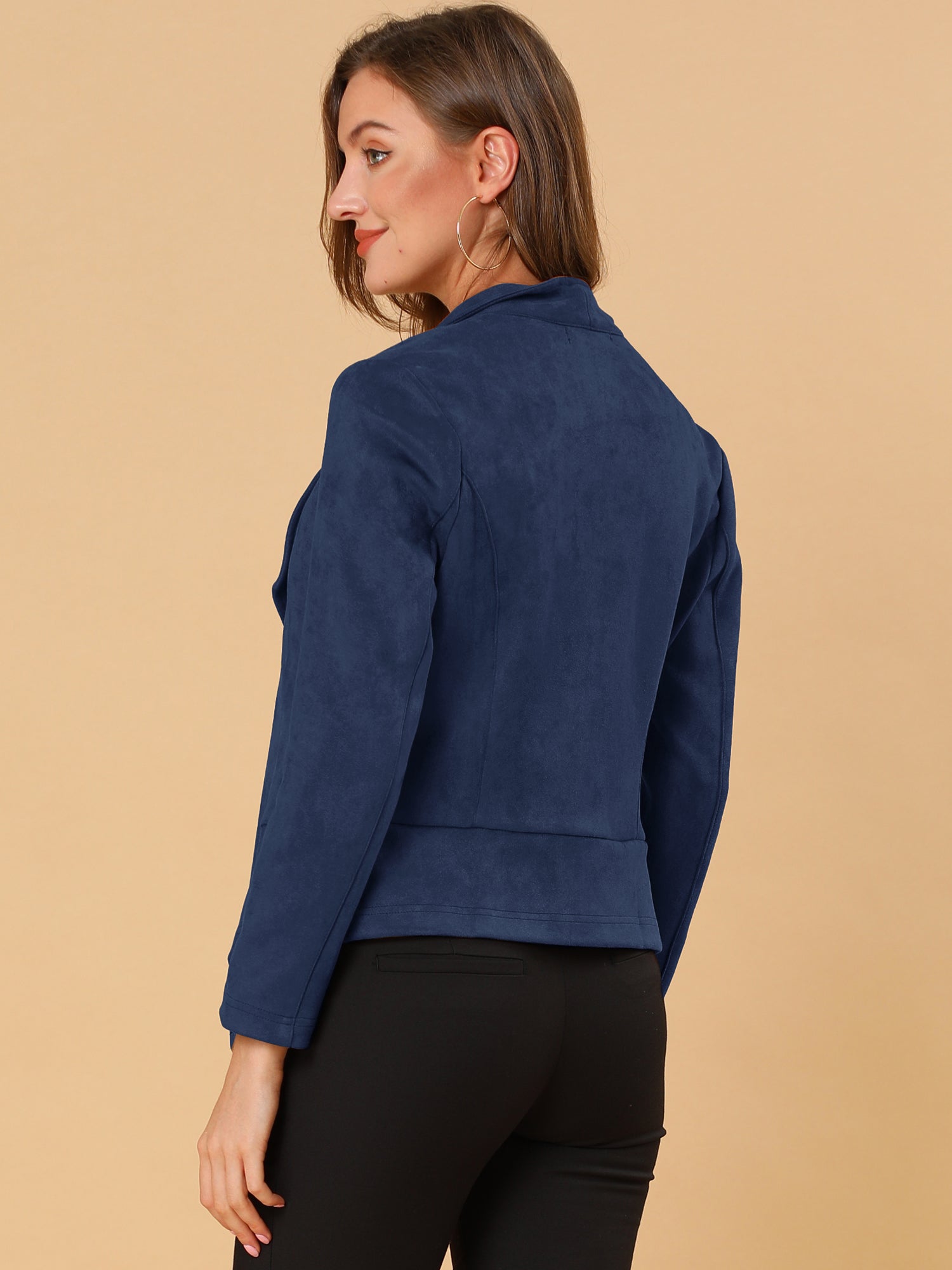 Faux Suede Jacket Open Front Lapel Draped Outwear Cardigan