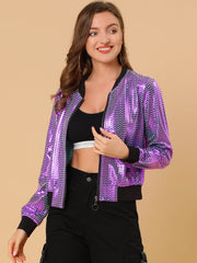 Holographic Shimmering Metallic Lightweight Bomber Jacket