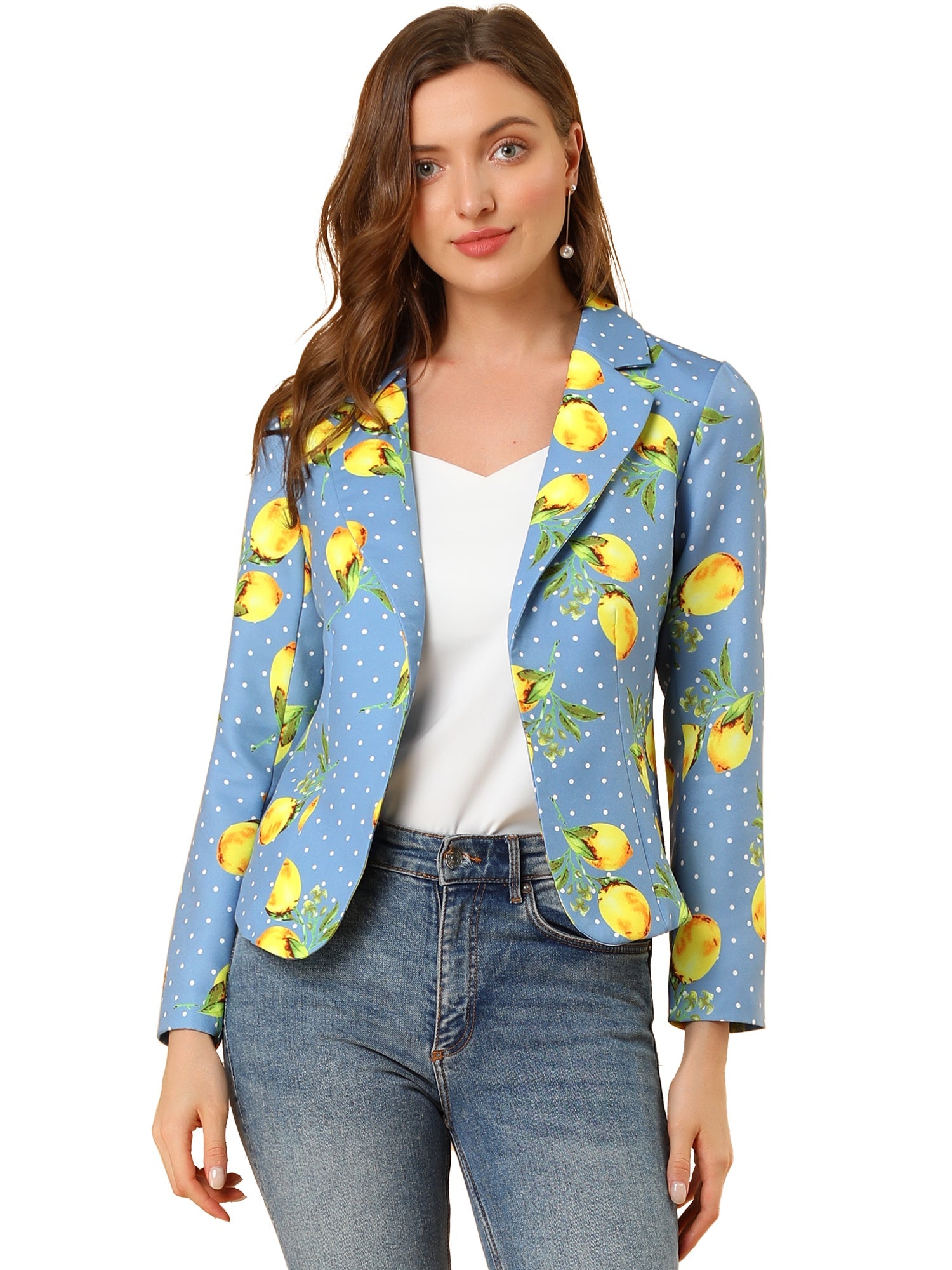 Open Front Notch Lapel Floral Business Casual Suit Blazer