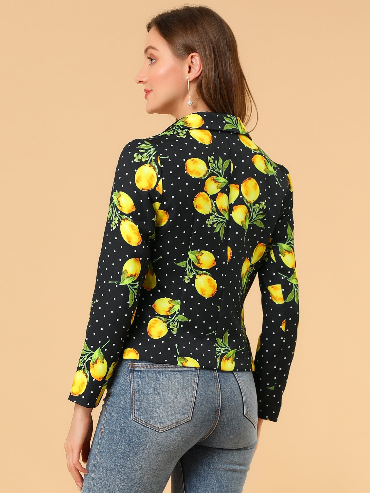 Open Front Notch Lapel Floral Business Casual Suit Blazer
