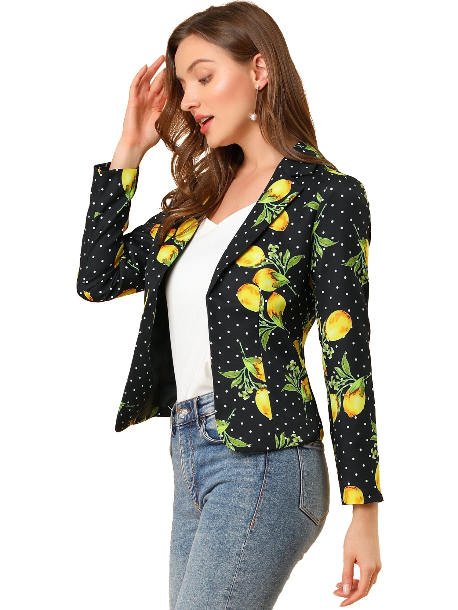 Open Front Notch Lapel Floral Business Casual Suit Blazer