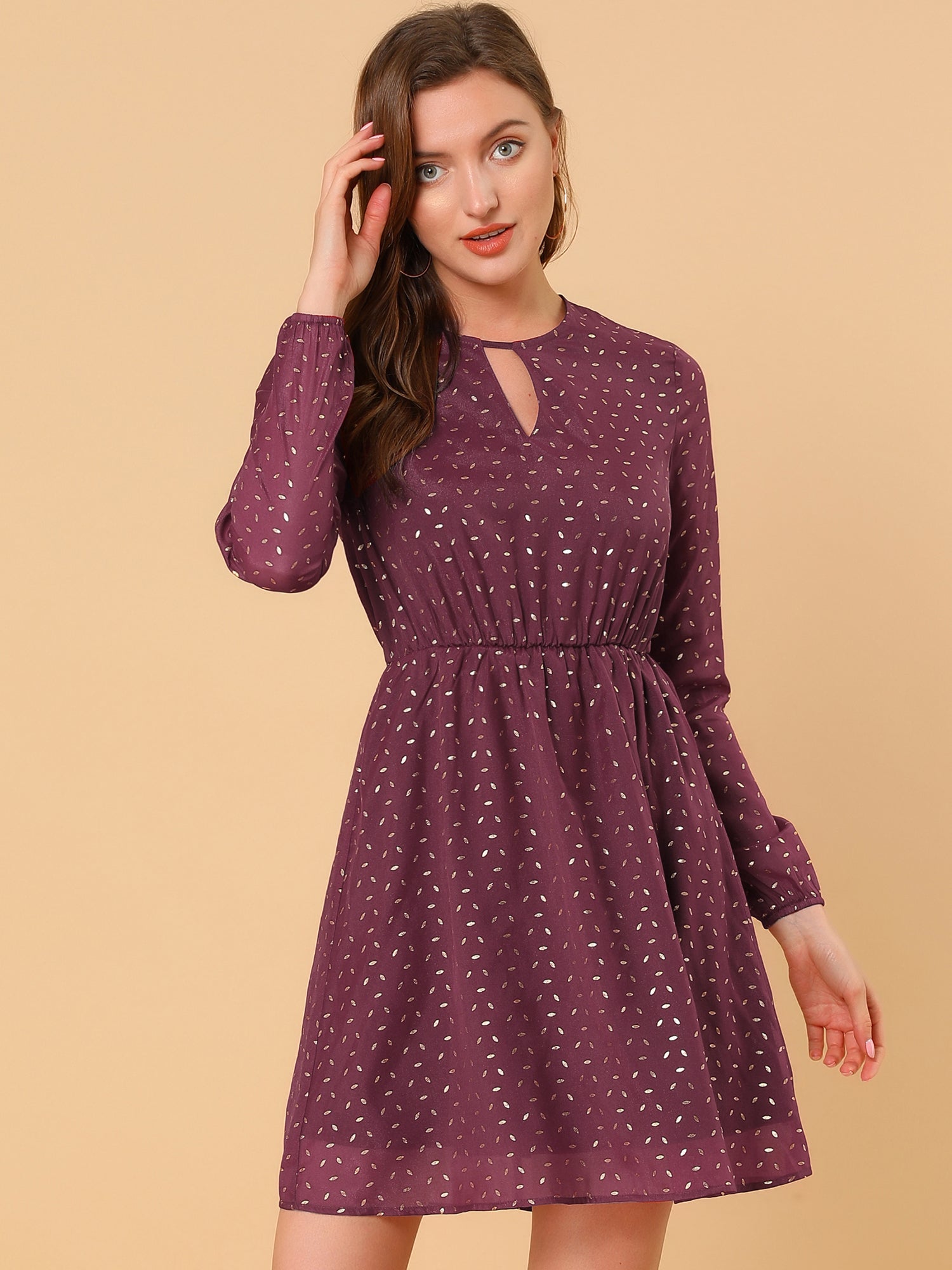 Choker V Neck Flared Gilding Metallic Shiny Star A-Line Dress