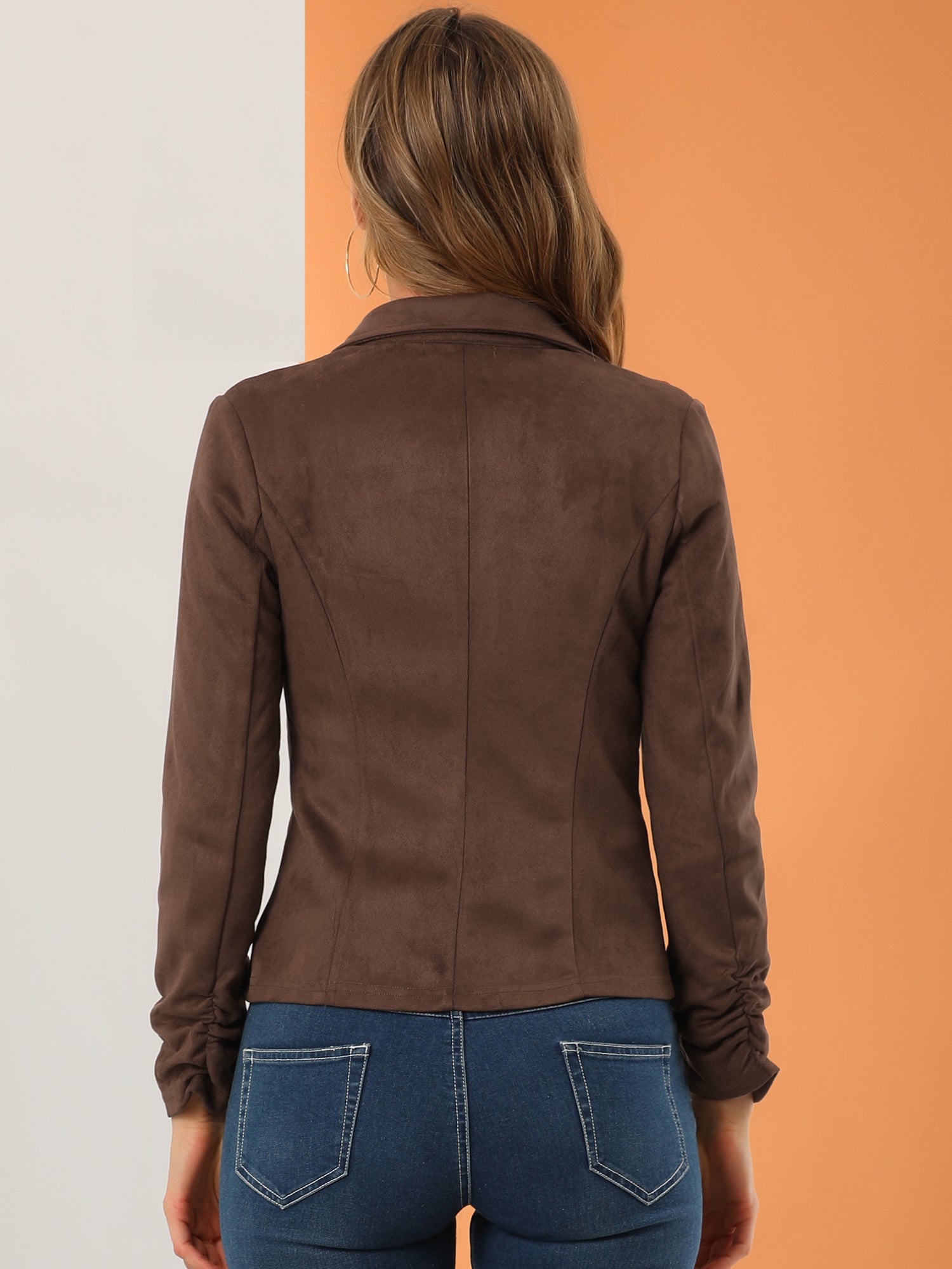 Long Sleeve Casual Open Front Drawstring Faux Suede Blazer
