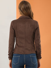 Long Sleeve Casual Open Front Drawstring Faux Suede Blazer