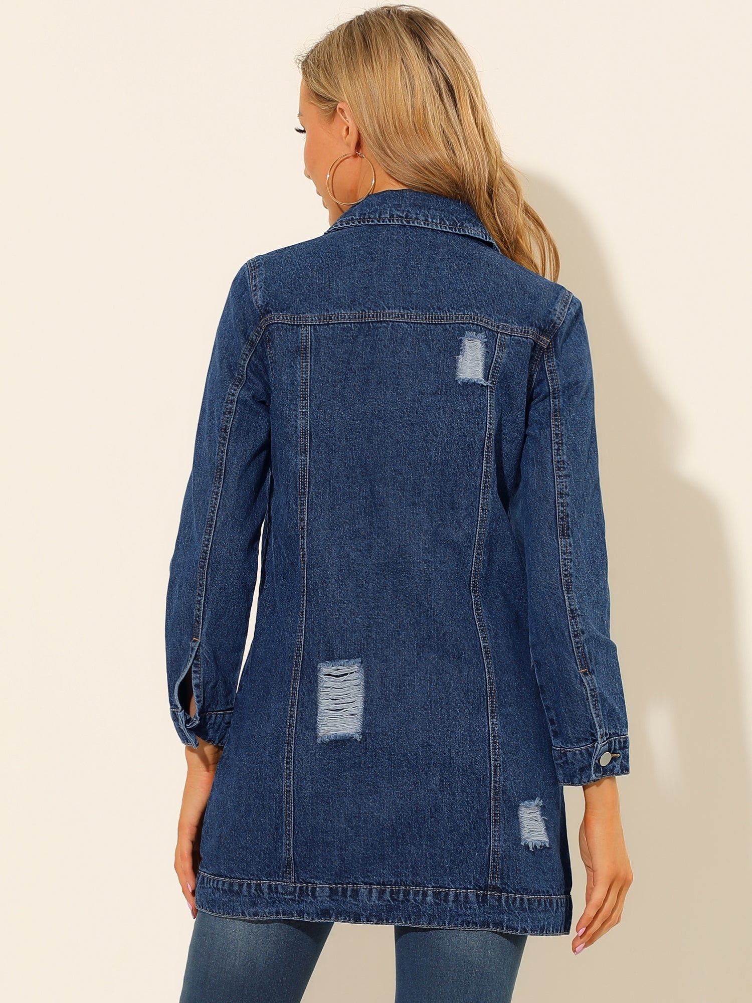 Distressed Long Sleeve Ripped Casual Denim Jacket