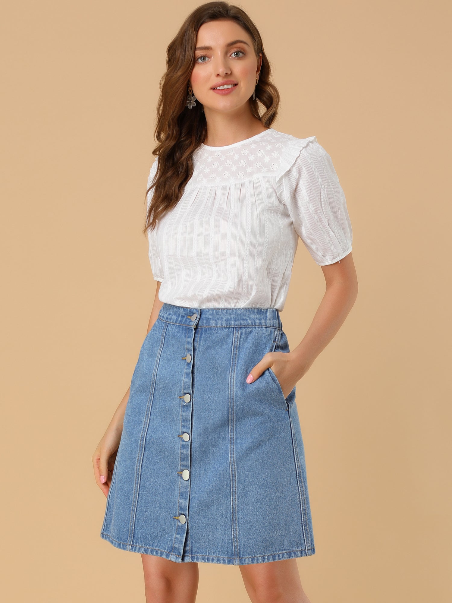 Casual Short Button Down Jeans Skirt