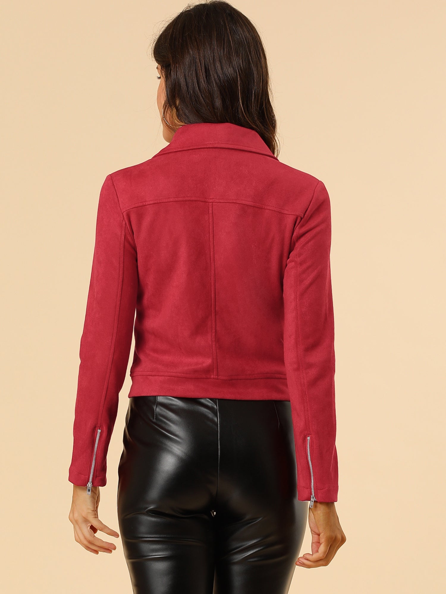 Casual Short Soft Zip Up Faux Suede Biker Moto Jacket