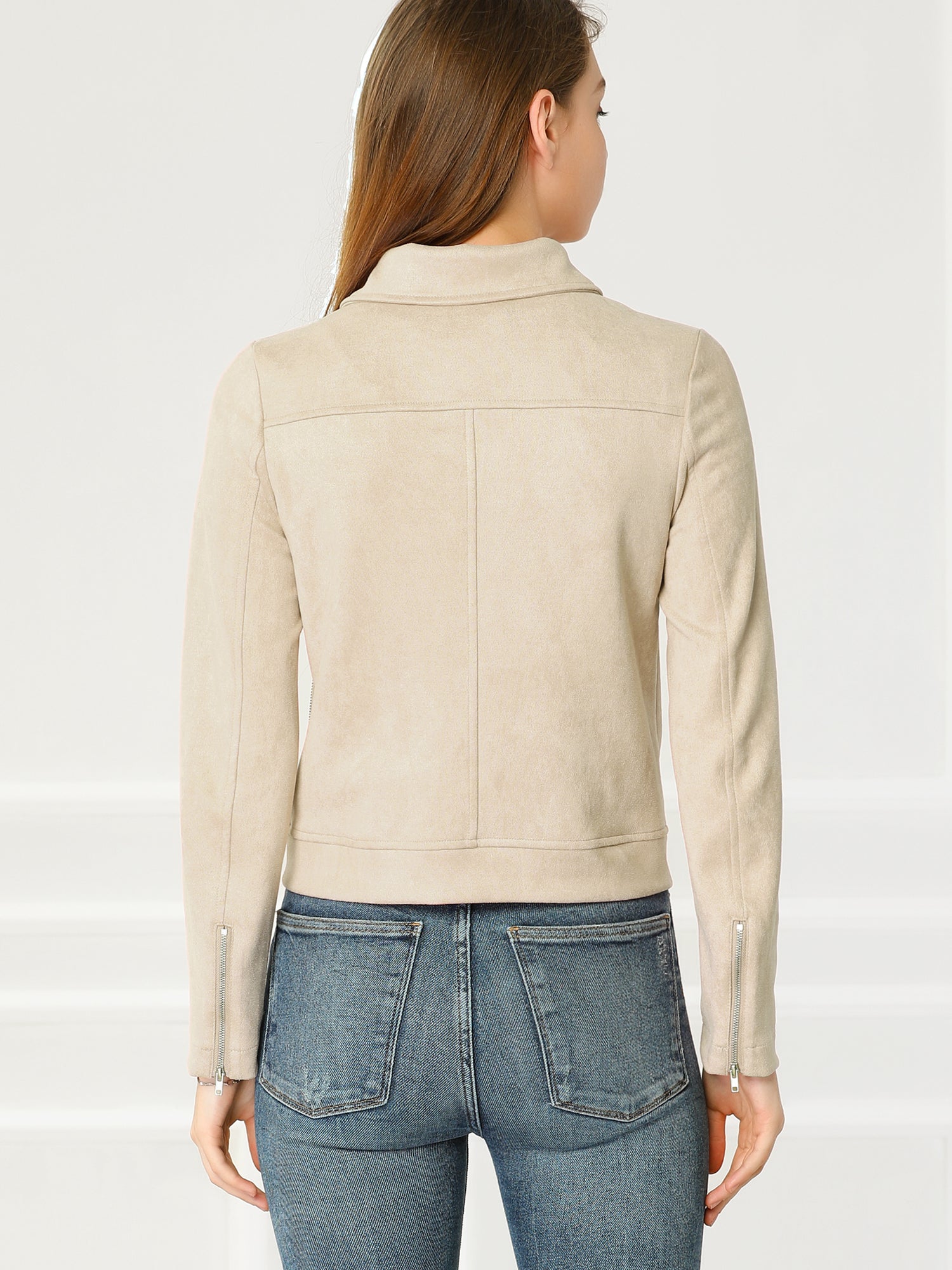 Casual Short Soft Zip Up Faux Suede Biker Moto Jacket