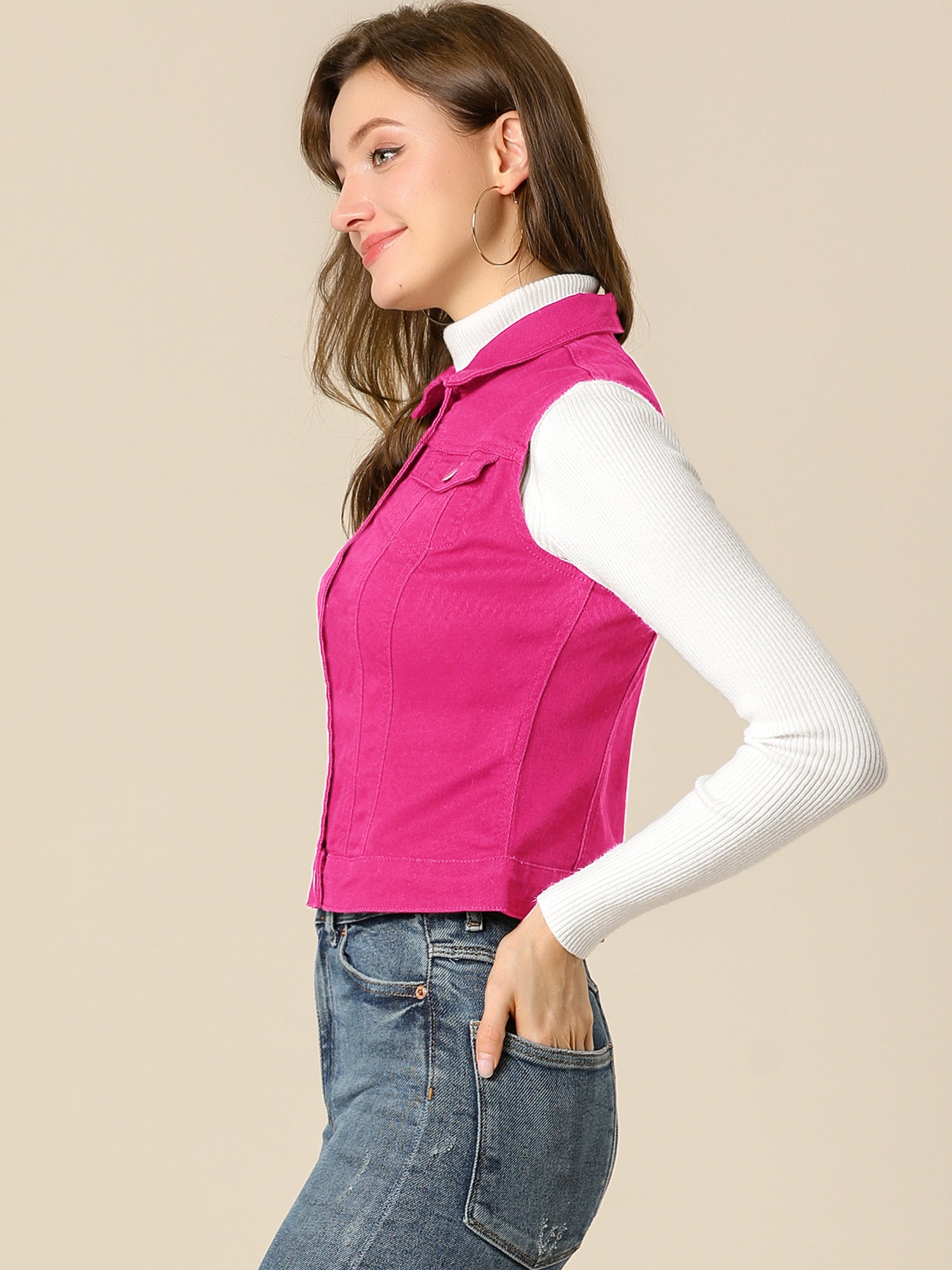 Buttoned Chest Flap Pocket Washed Denim Jacket Vest