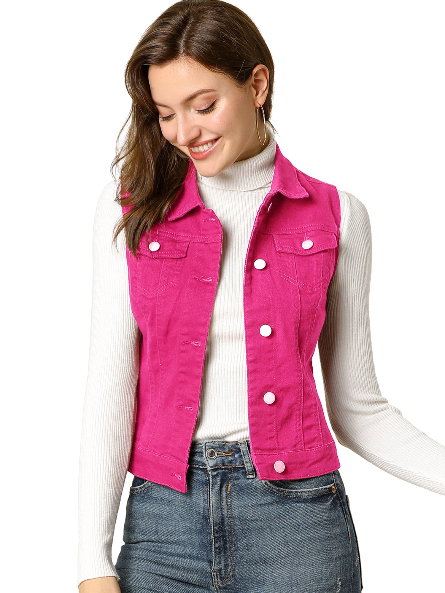 Buttoned Chest Flap Pocket Washed Denim Jacket Vest