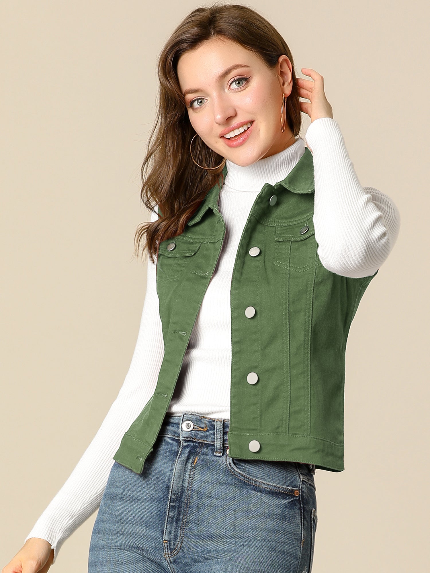 Buttoned Chest Flap Pocket Washed Denim Jacket Vest