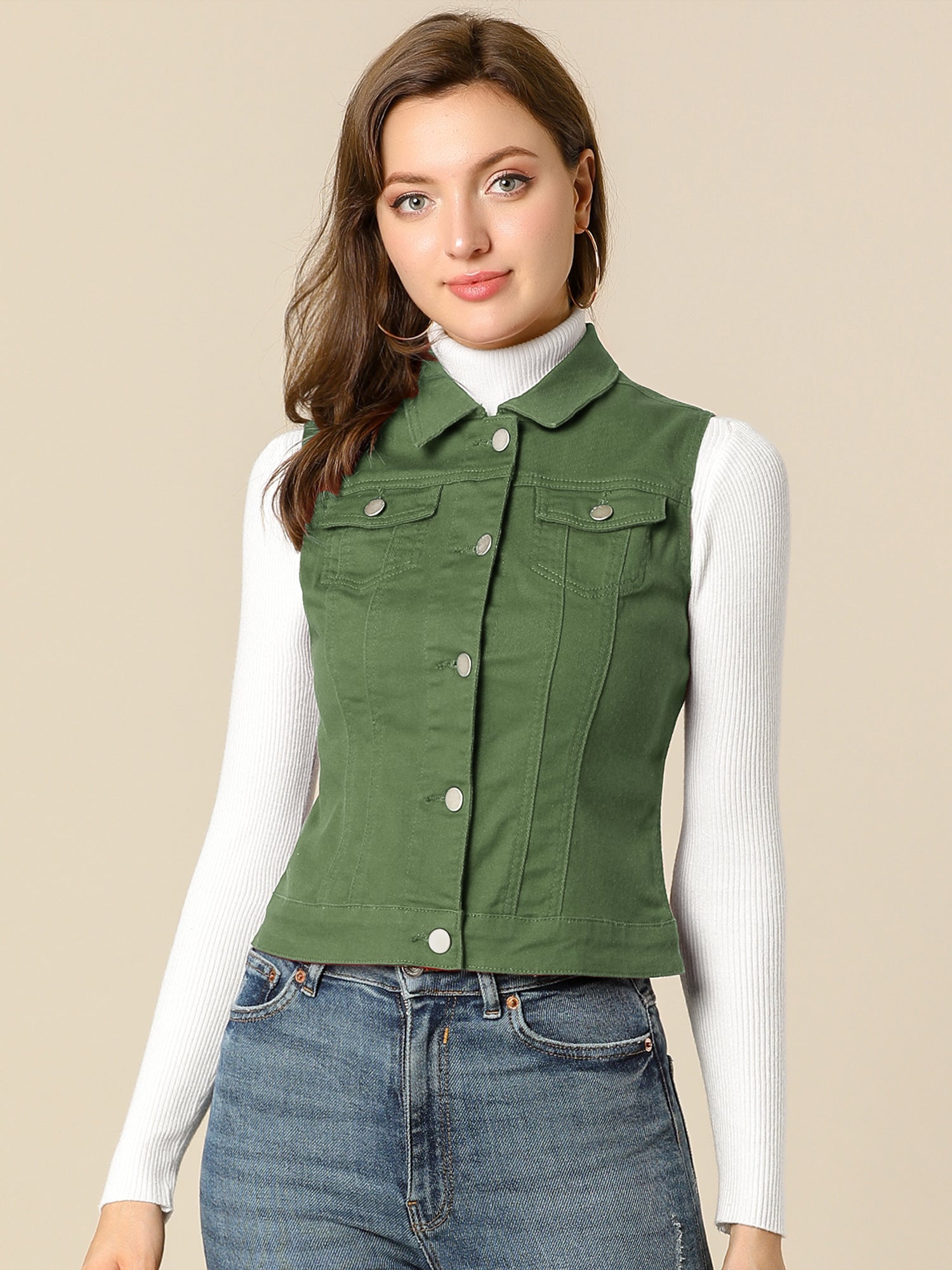 Buttoned Chest Flap Pocket Washed Denim Jacket Vest