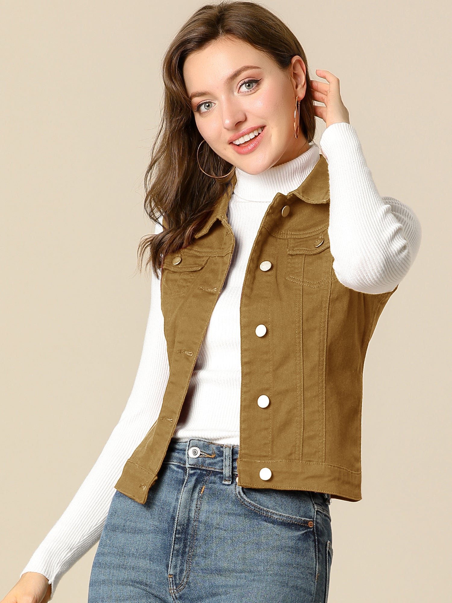 Buttoned Chest Flap Pocket Washed Denim Jacket Vest