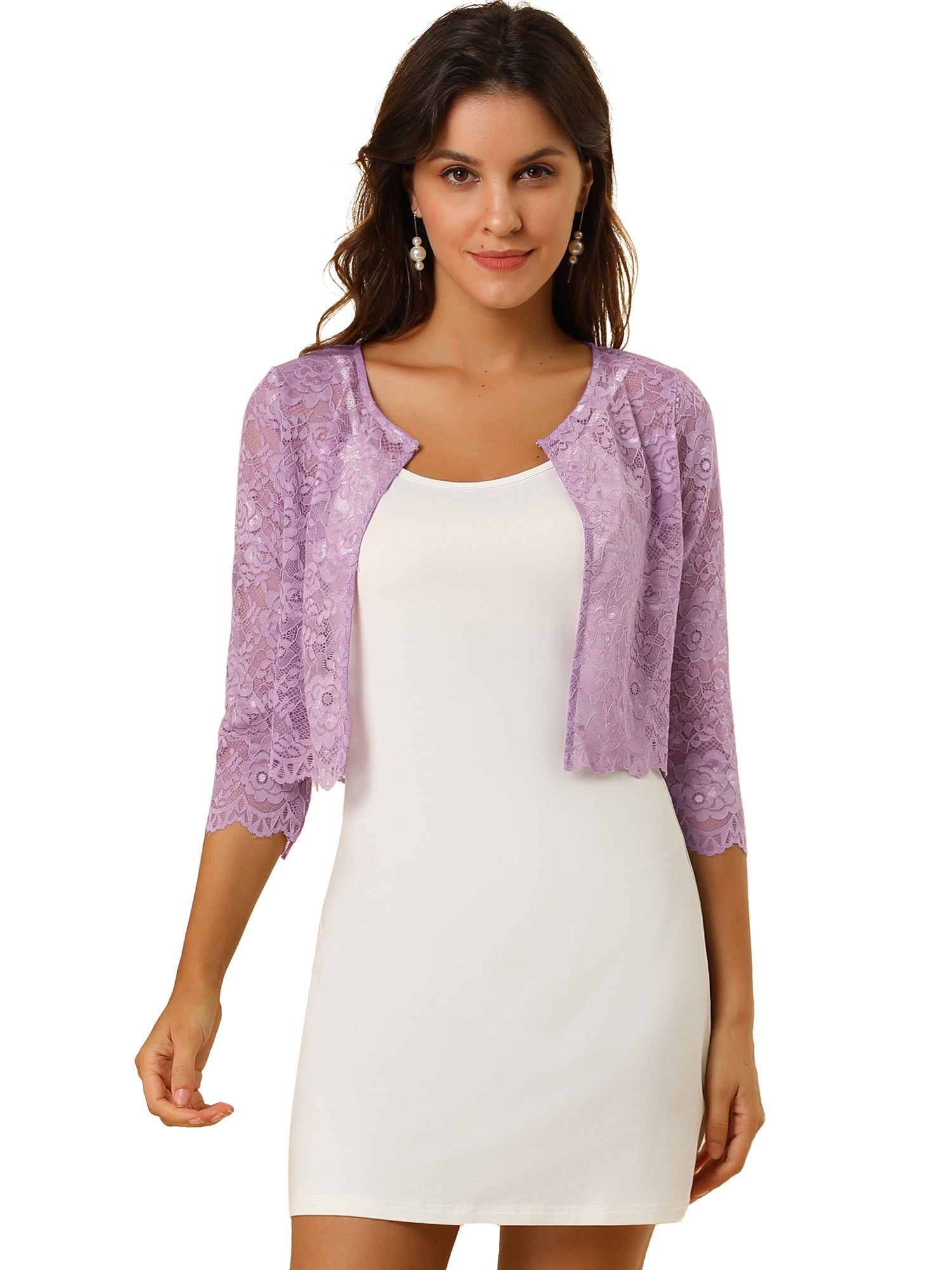 Elegant Sheer Floral Lace Cropped Bolero Shrug