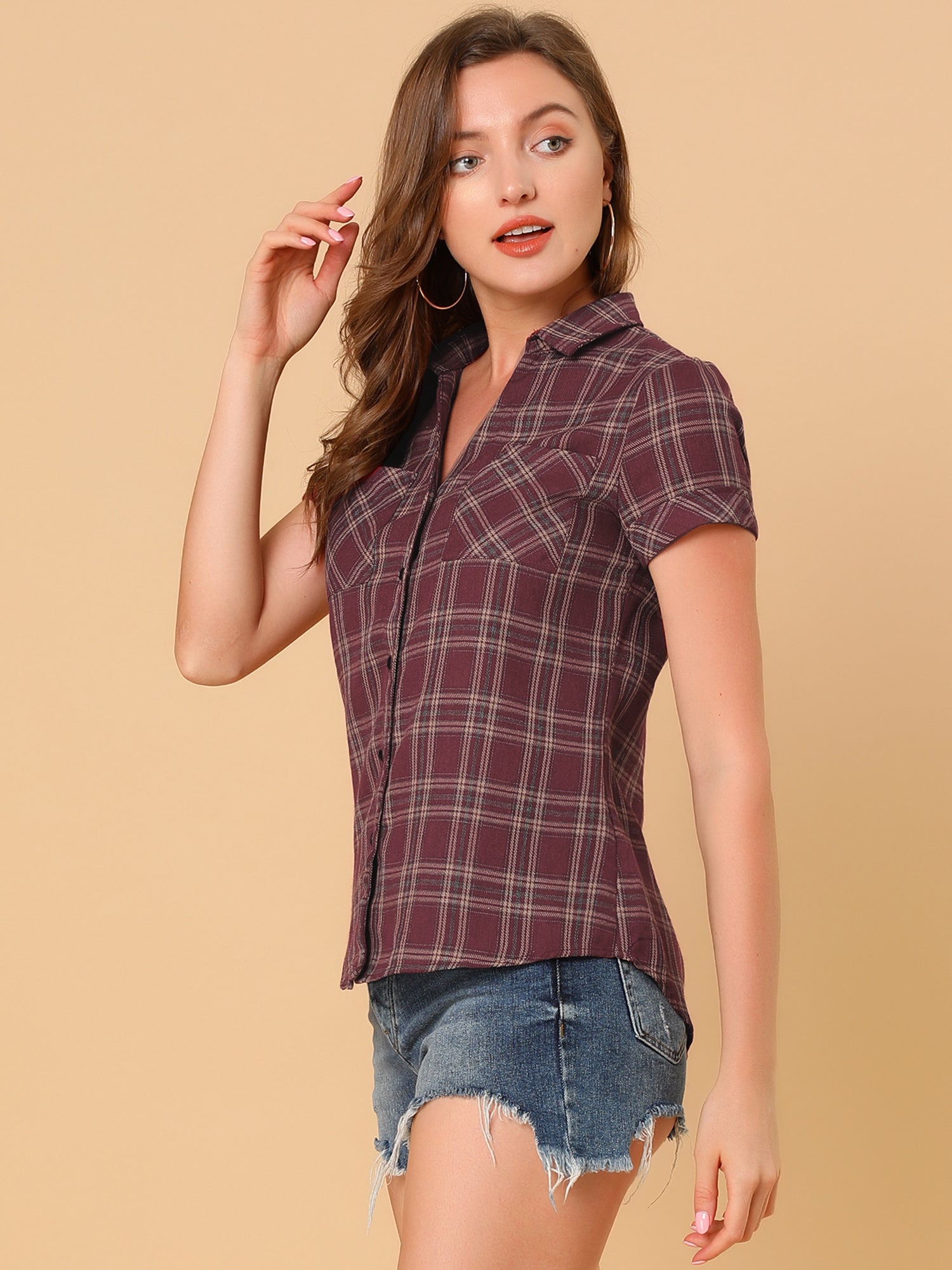 Button Down Cotton Classic Western Plaid Shirt