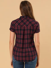 Cotton Classic Button Down Plaid Short Sleeve Shirt