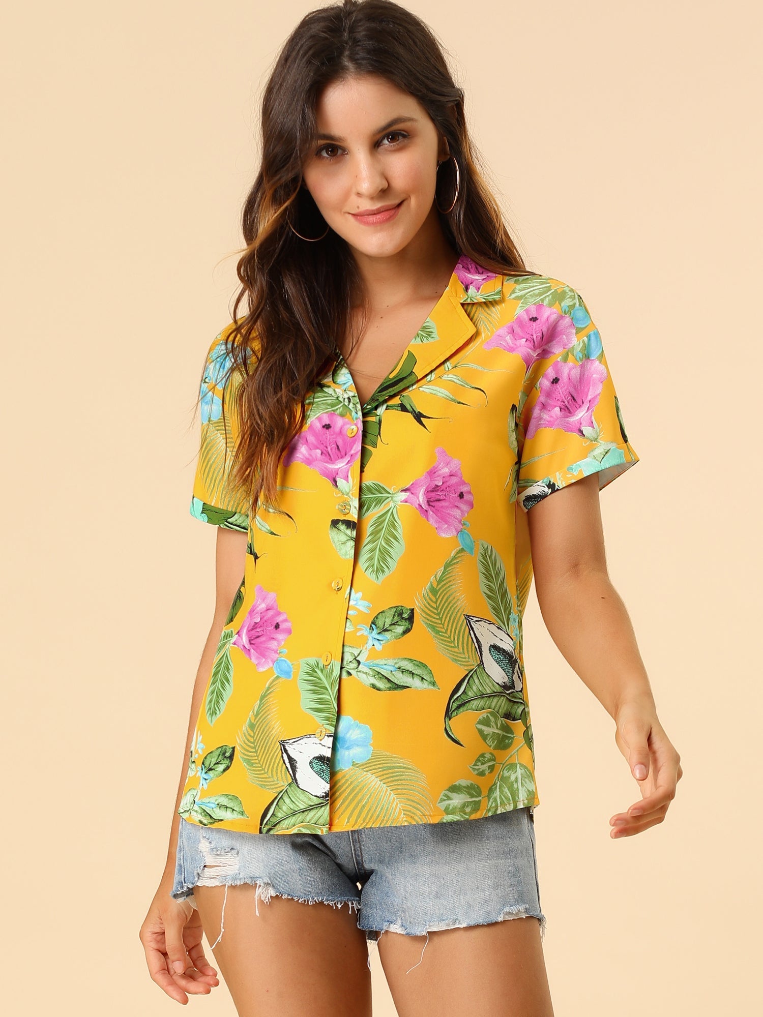 Hawaiian Floral Leaves Tropical Button Down Shirt