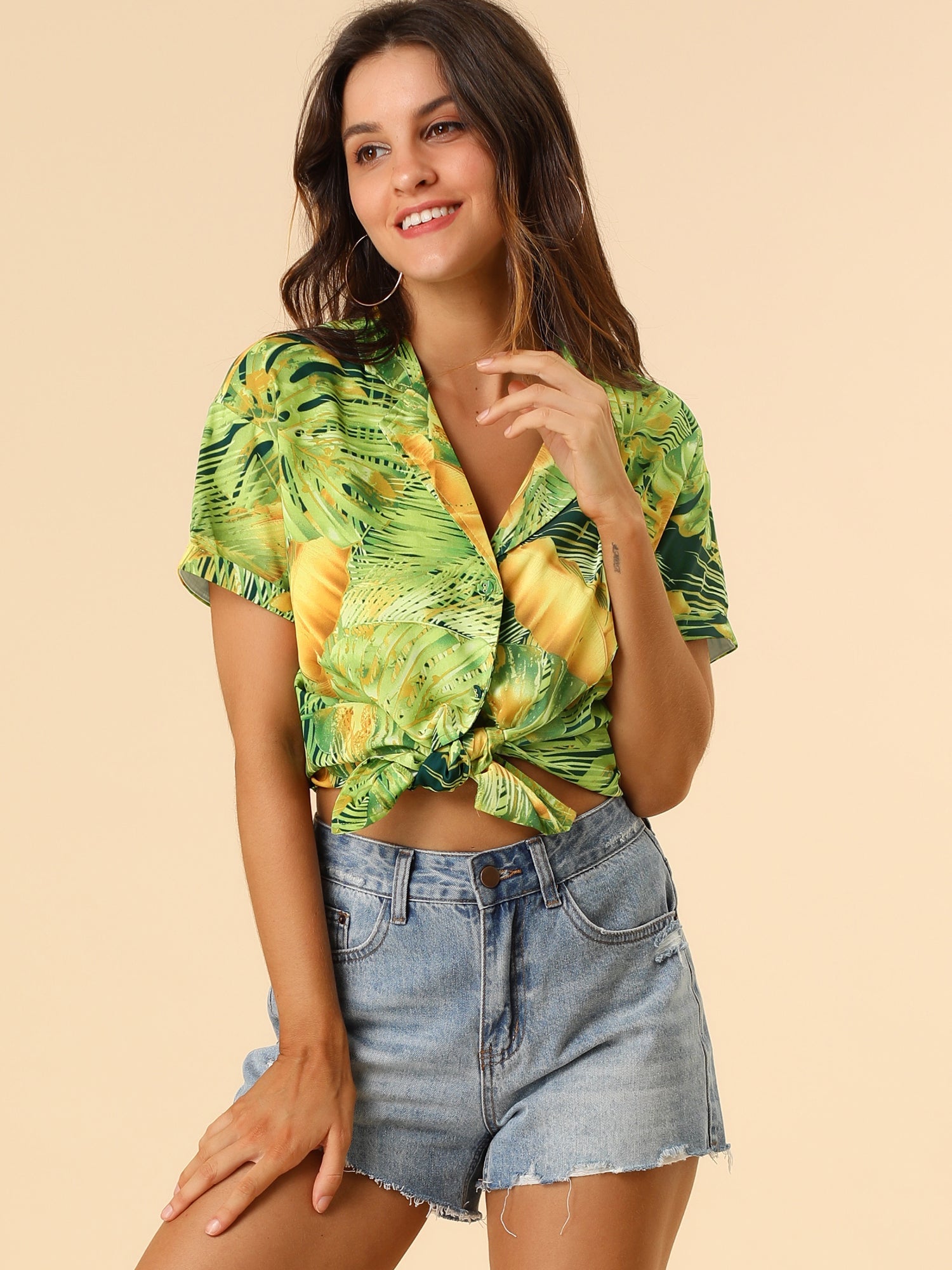 Hawaiian Floral Leaves Tropical Button Down Shirt