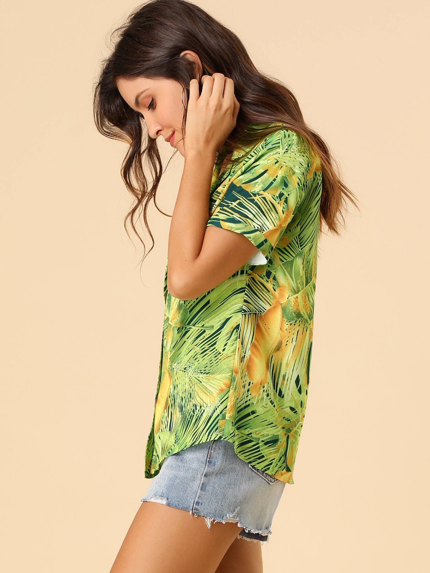 Hawaiian Floral Leaves Tropical Button Down Shirt