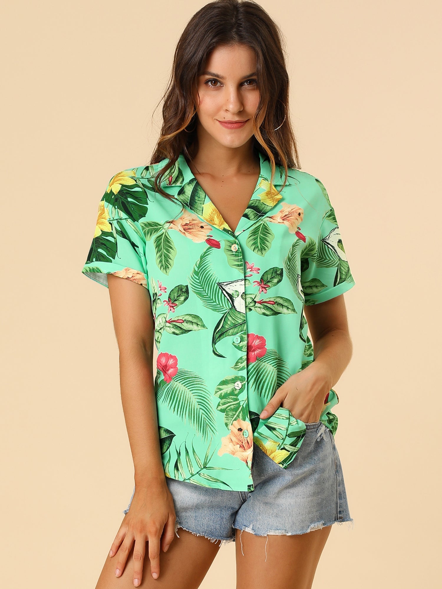 Hawaiian Floral Leaves Tropical Button Down Shirt