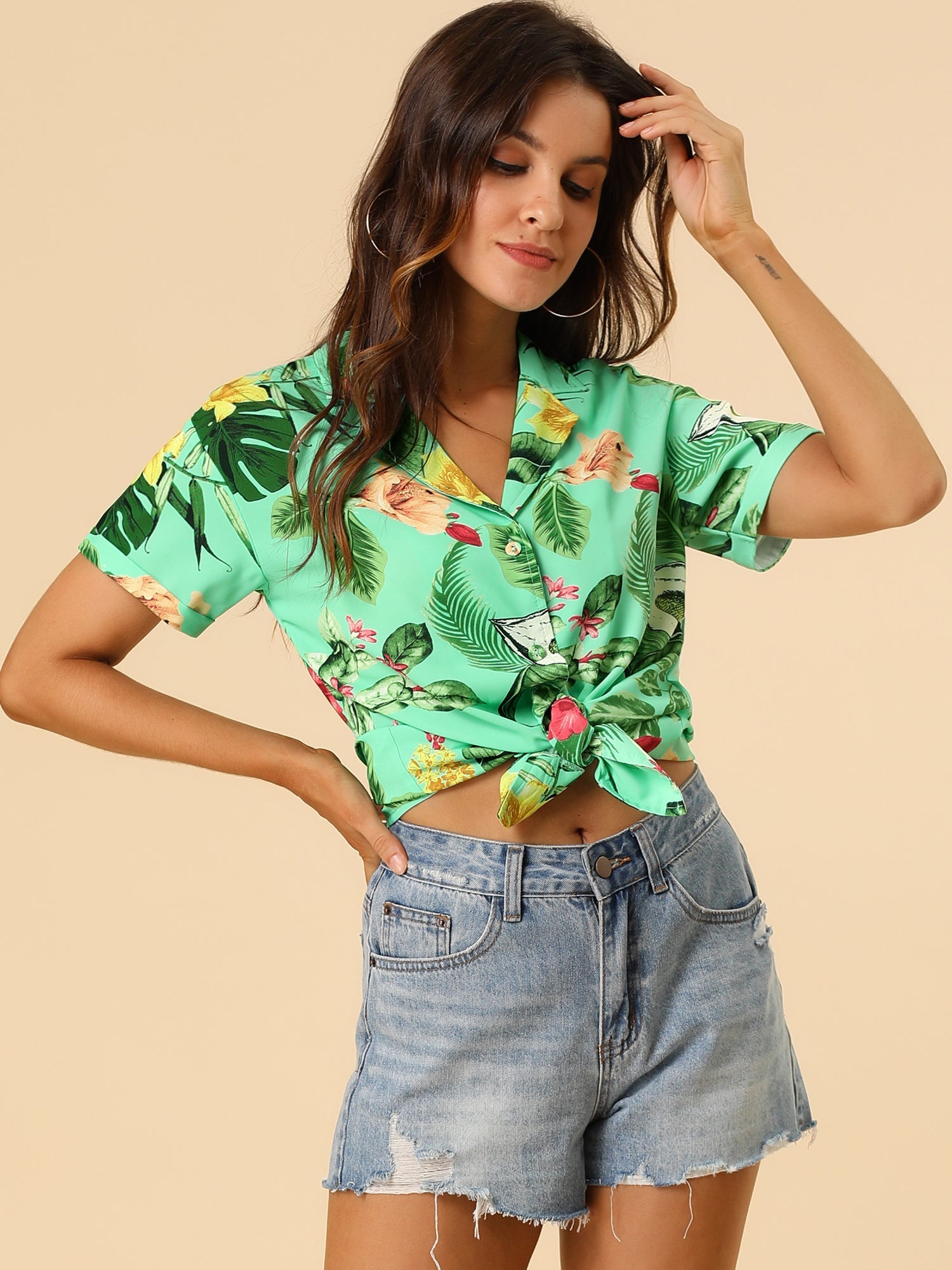 Hawaiian Floral Leaves Tropical Button Down Shirt