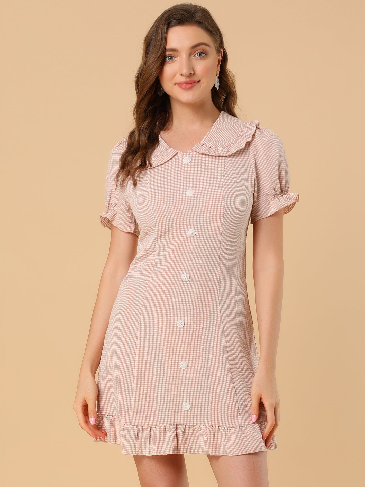 Plaid Gingham Ruffled Retro Peter Pan Collar Dress