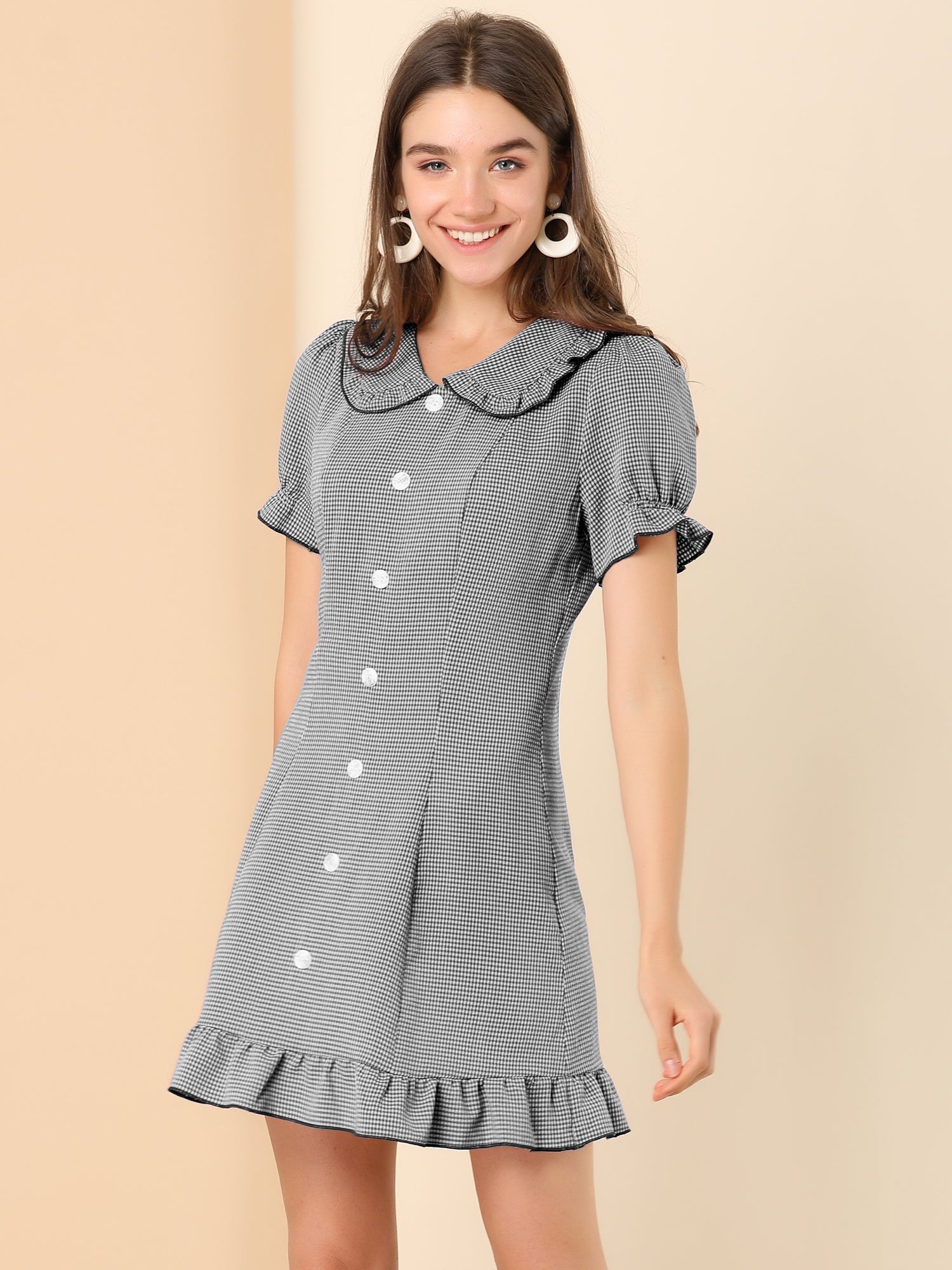 Plaid Gingham Ruffled Retro Peter Pan Collar Dress
