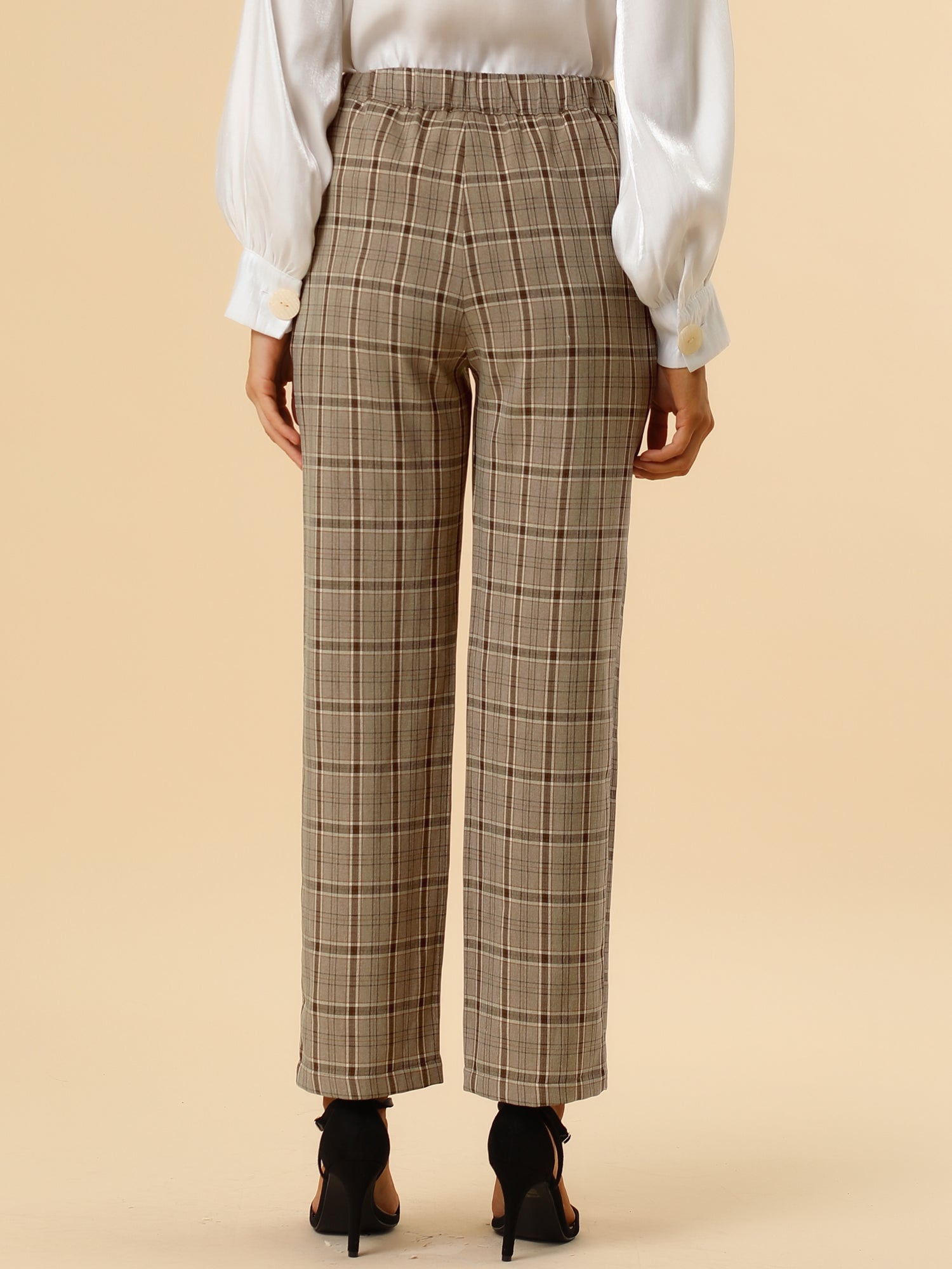 Plaid Elastic Waist Casual Work Office Long Pants