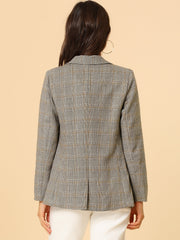 Plaid Notched Lapel One Button Houndstooth Blazer Jacket