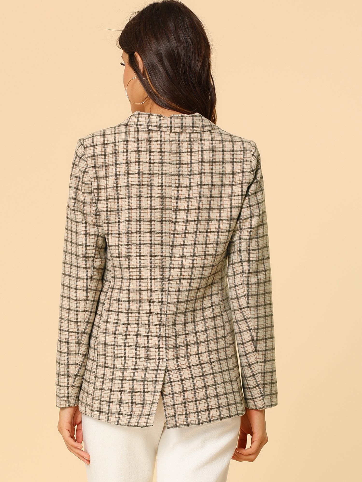 Plaid Notched Lapel One Button Houndstooth Blazer Jacket