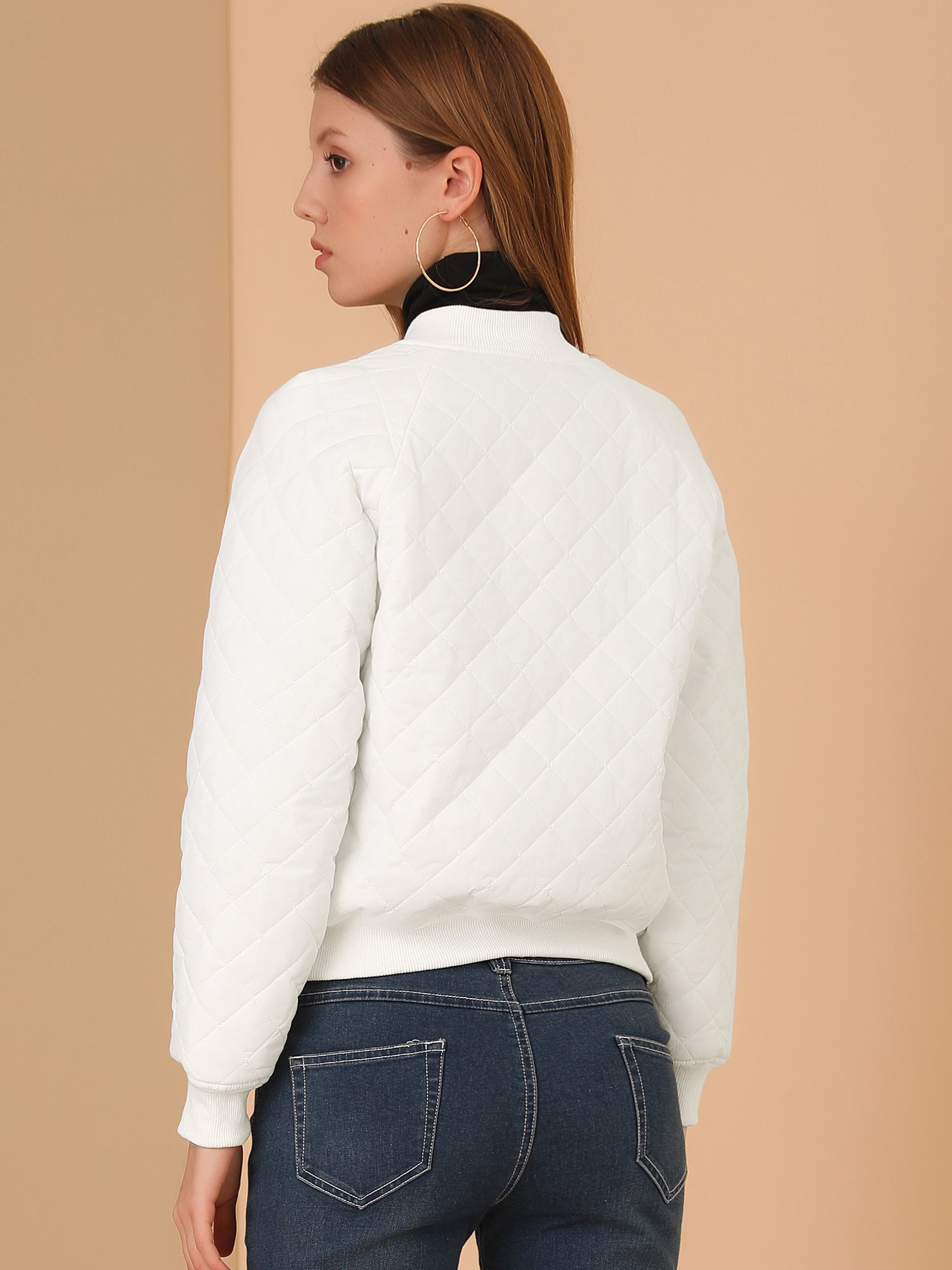 Casual Zip Up Raglan Long Sleeve Quilted Bomber Jacket