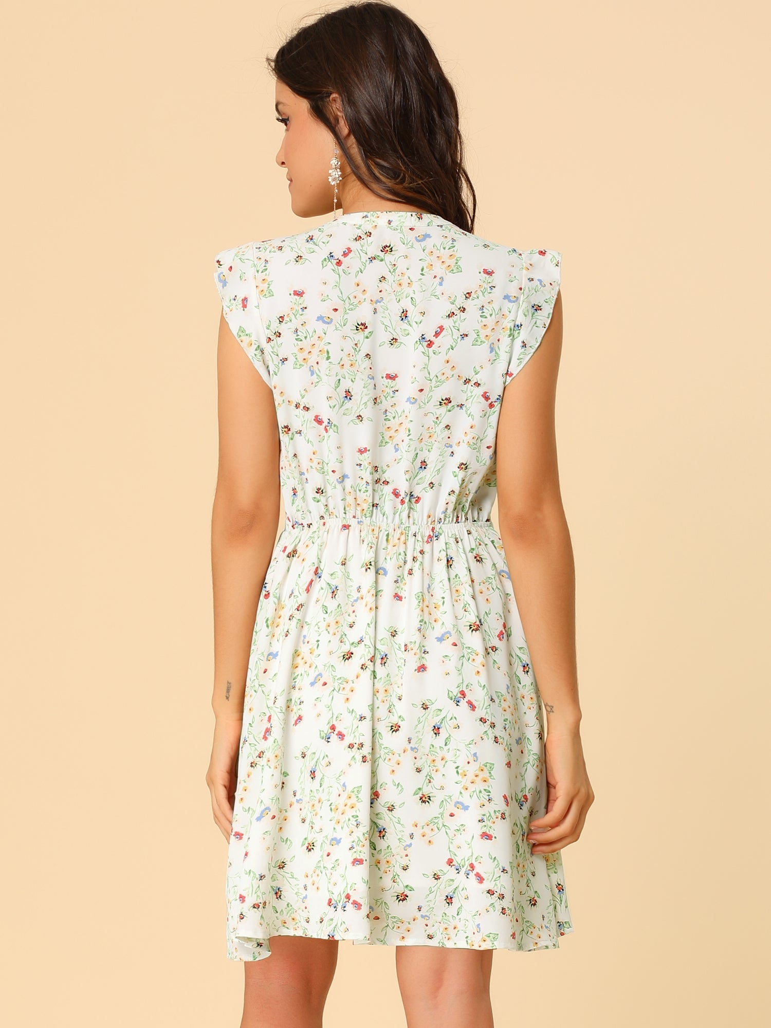Flutter Sleeve Ruffle A-Line Flowy Chiffon Dress