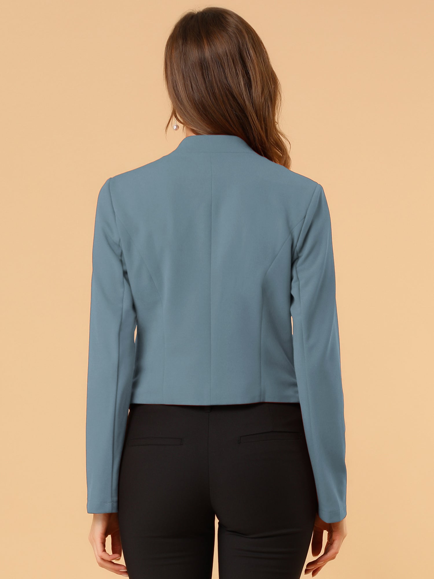 Collarless Solid Color Cropped Office Blazer Jacket