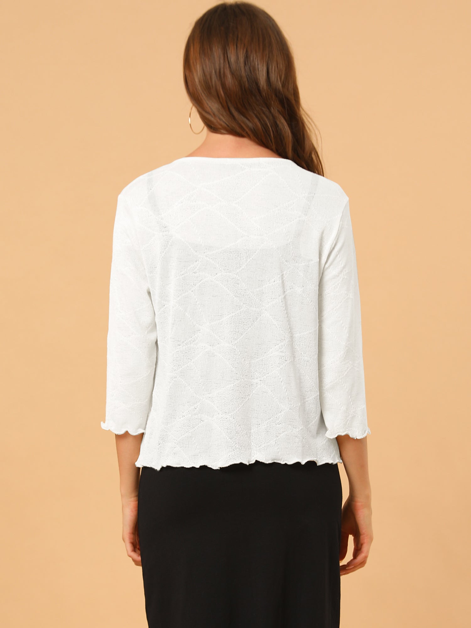 Open Front Knit Cardigan Tied 3/4 Sleeve Bolero Shrug