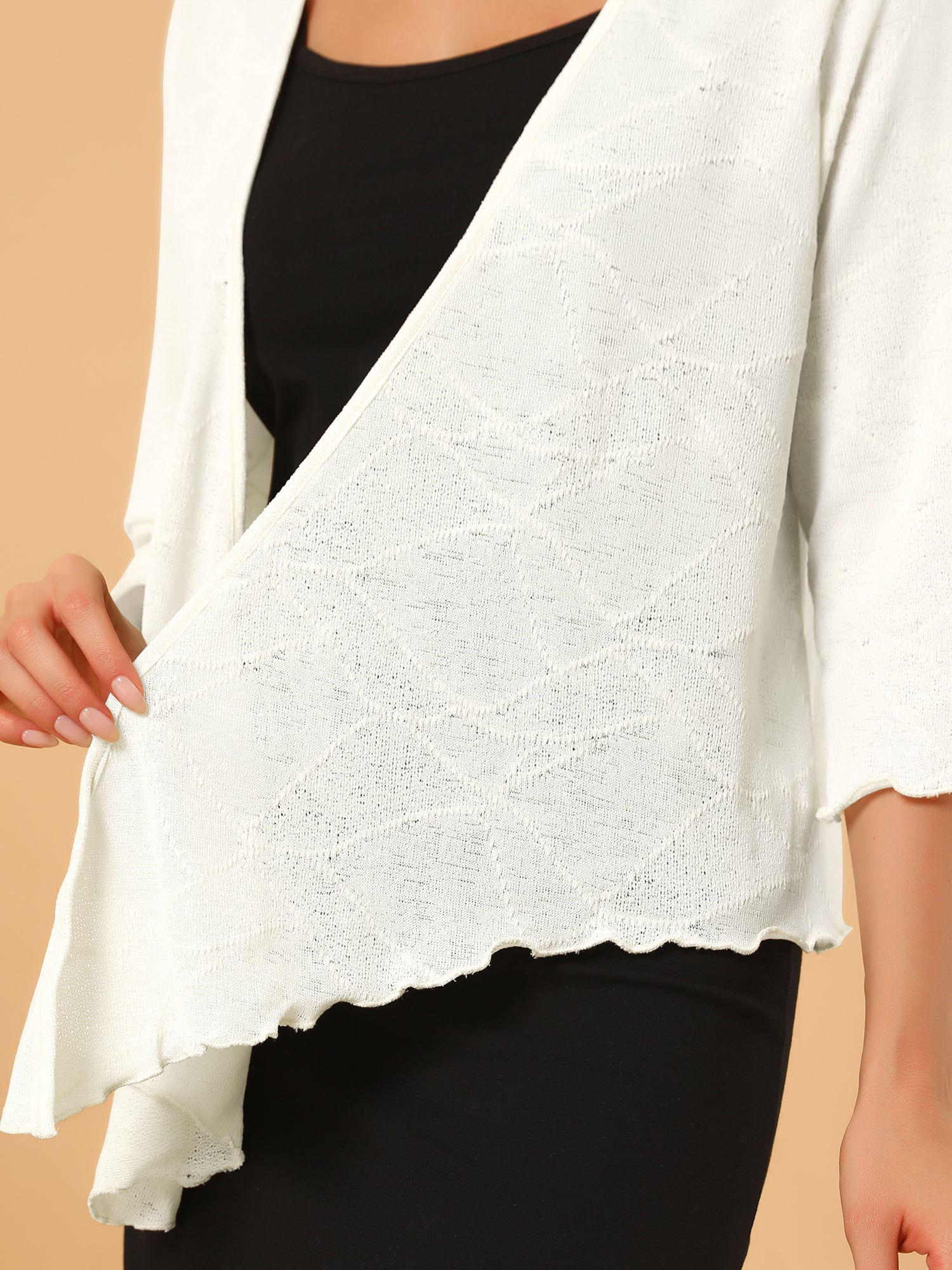 Open Front Knit Cardigan Tied 3/4 Sleeve Bolero Shrug