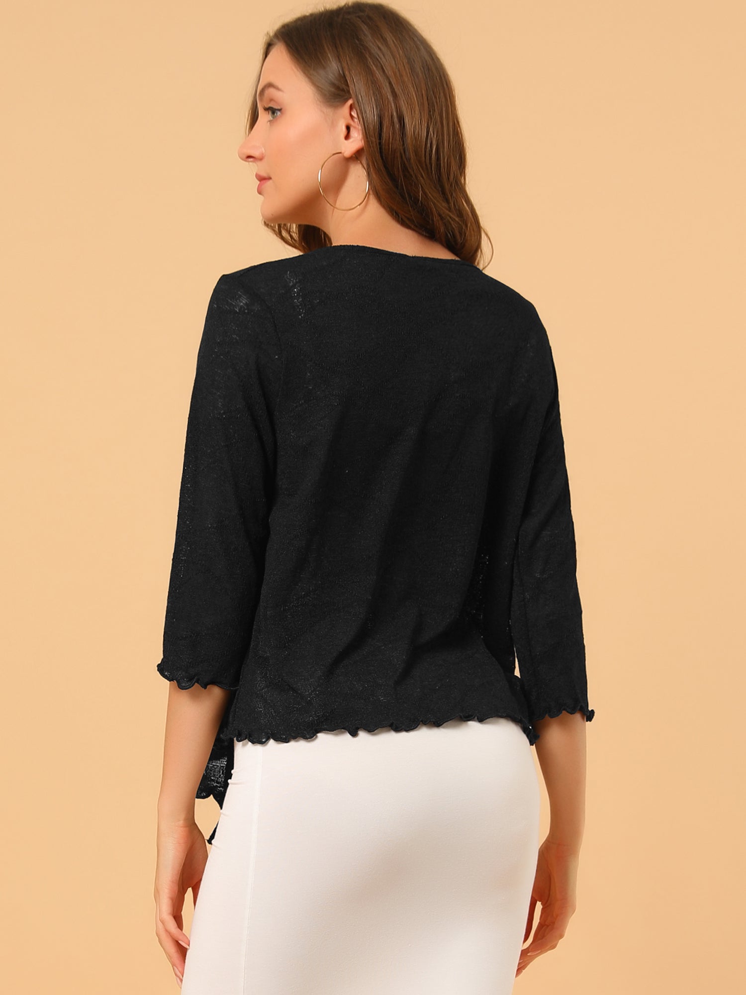 Open Front Knit Cardigan Tied 3/4 Sleeve Bolero Shrug