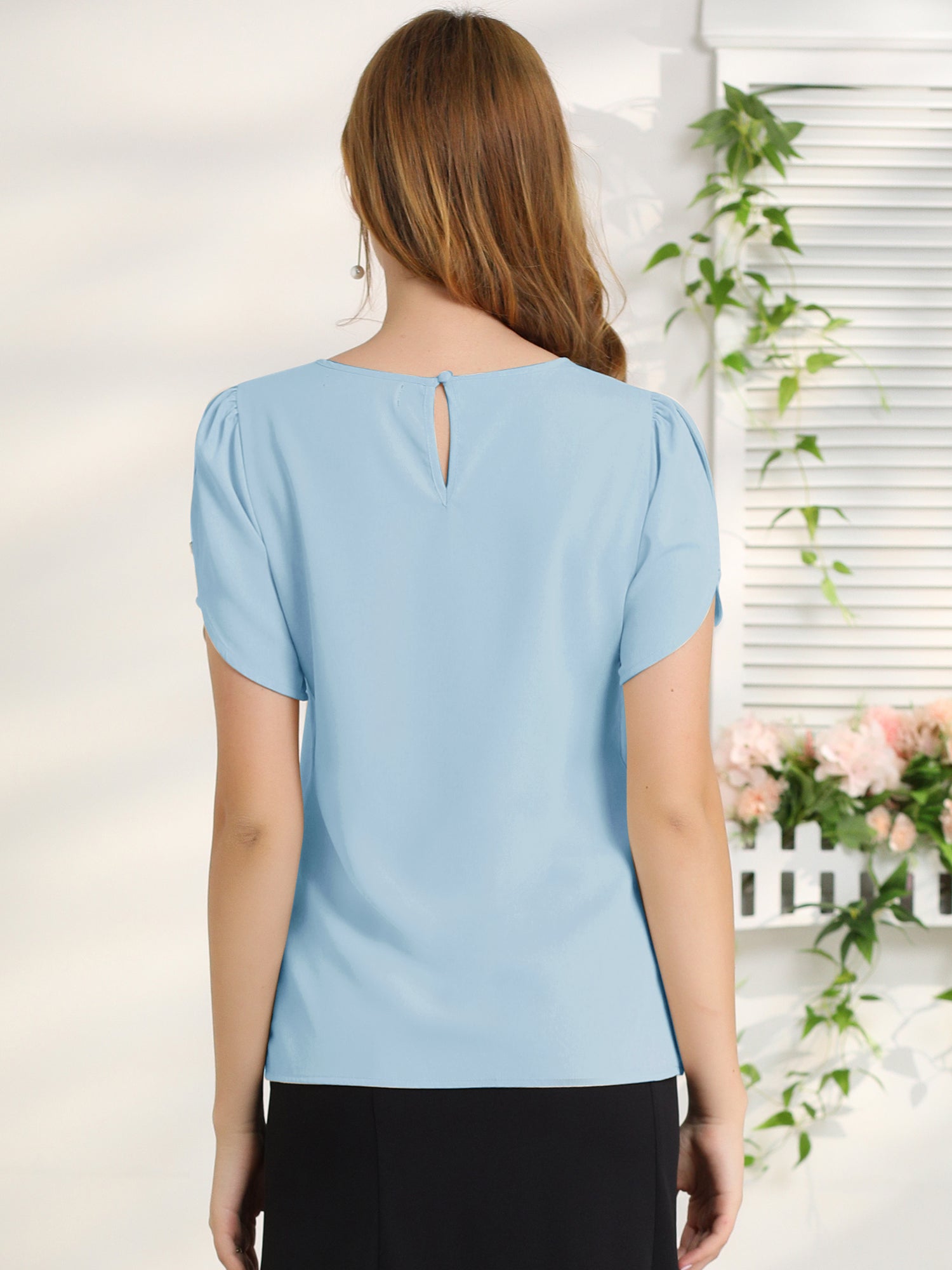 Cutout Round Neck Cap Sleeve Casual Top