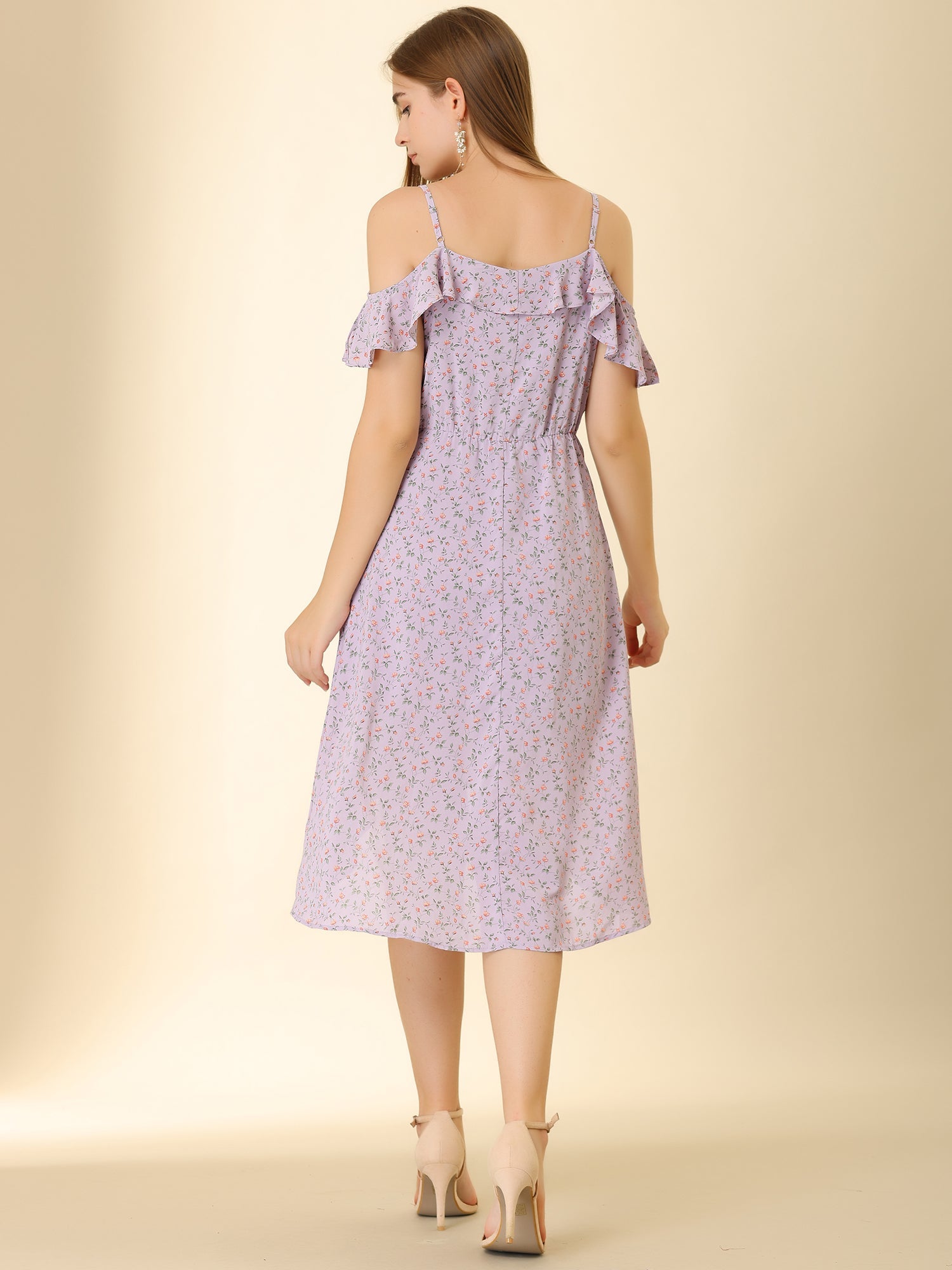 Spaghetti Strap Asymmetrical High Low Floral A-Line Midi Dress