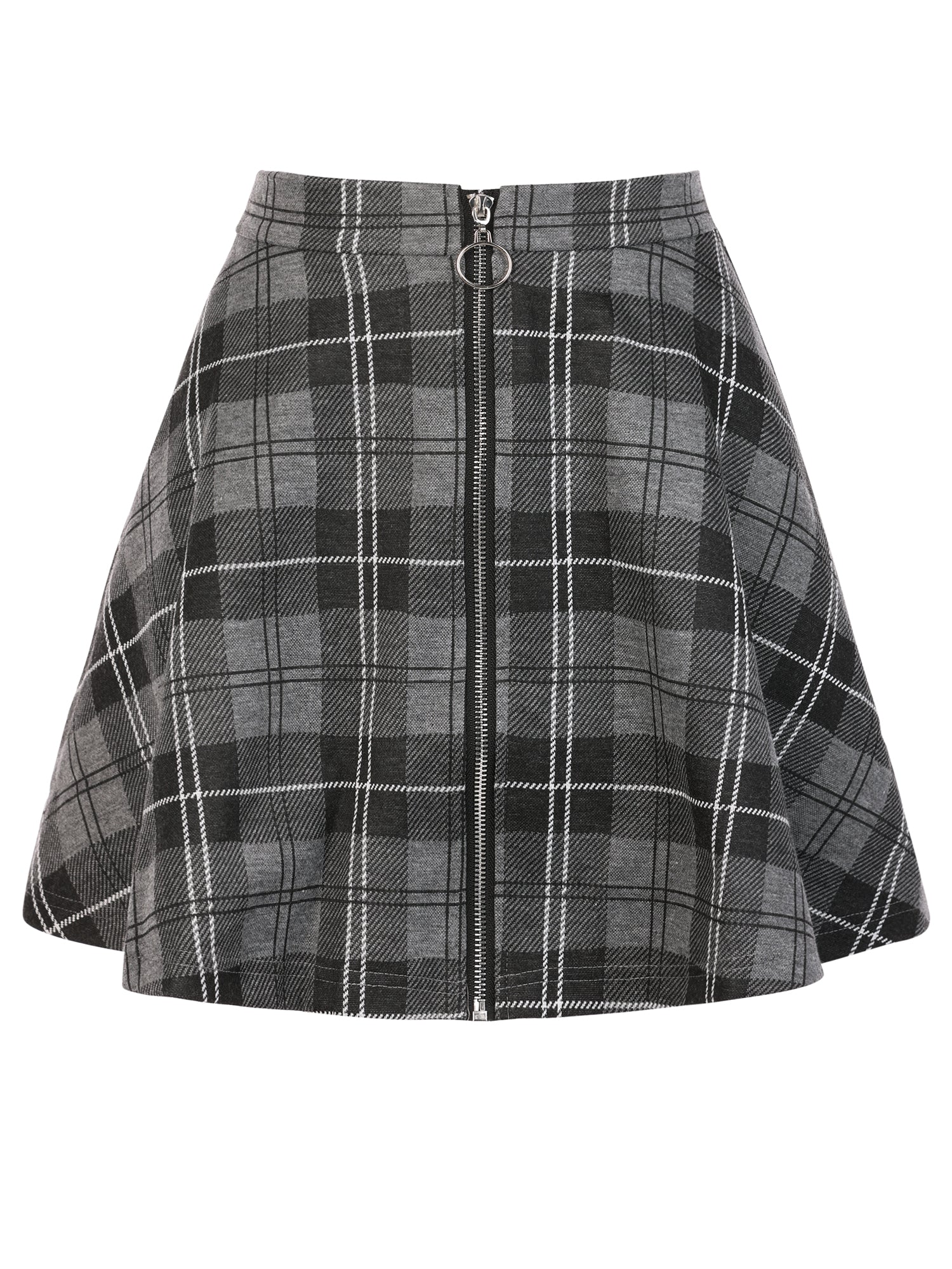 Christmas Plaid Skater Casual Flare Zip-Up Mini Skirt