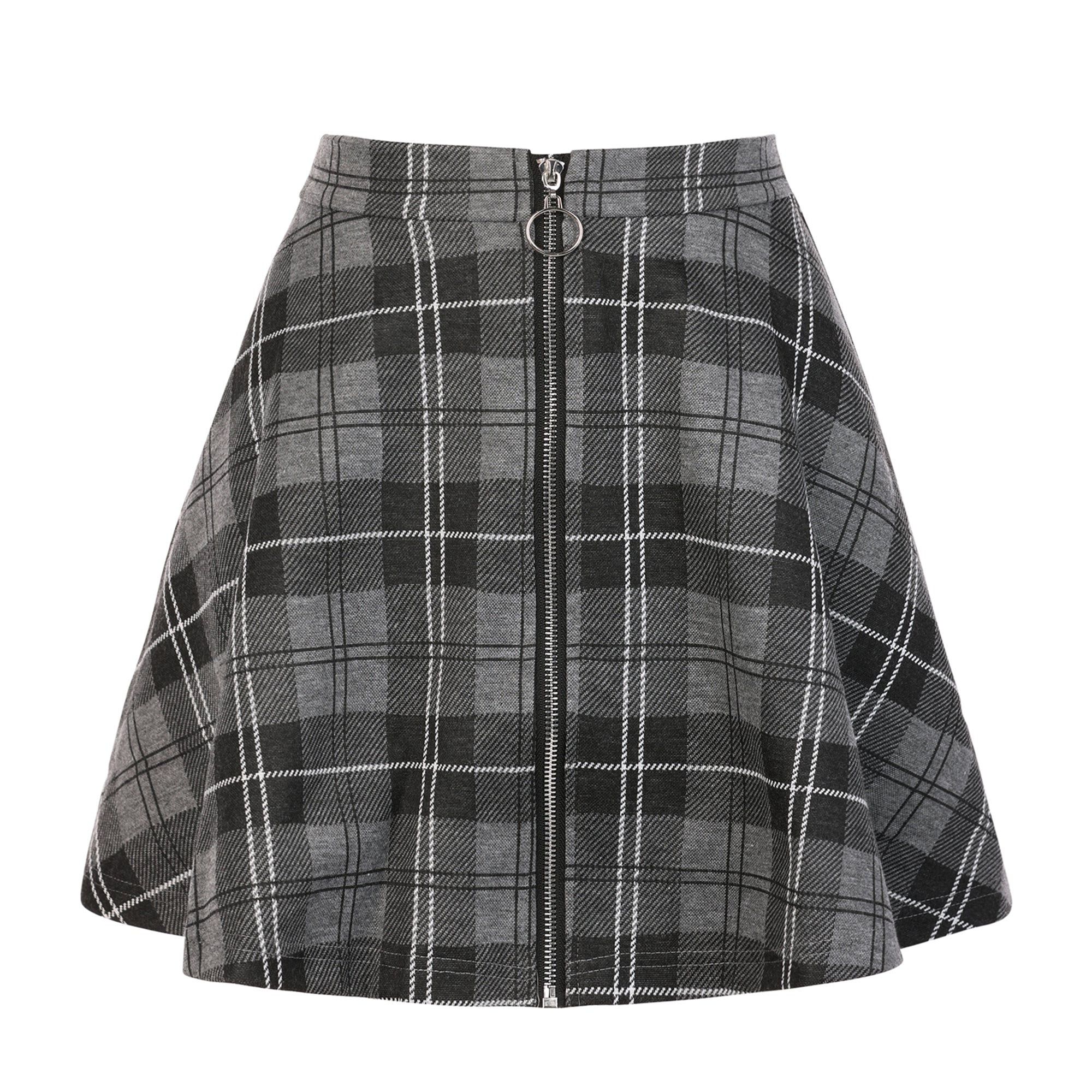 Christmas Plaid Skater Casual Flare Zip-Up Mini Skirt