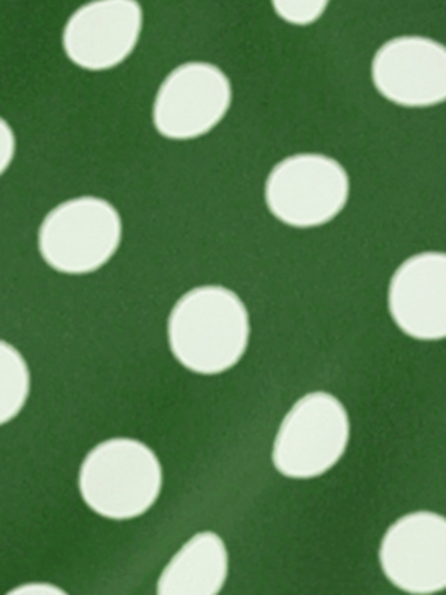 Polka Dots Stand Collar Pleat Keyhole Short Flare Sleeve Blouse