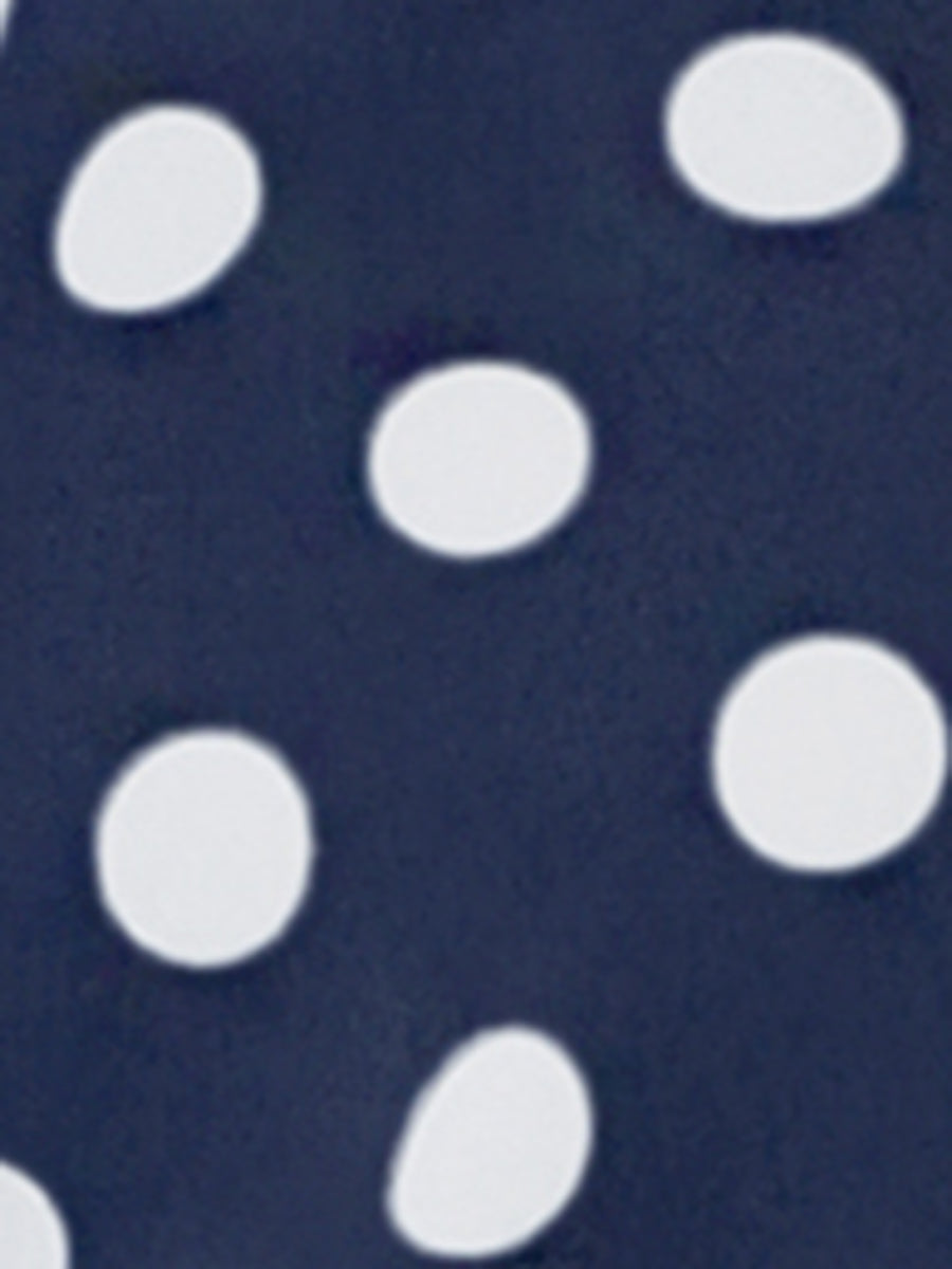 Polka Dots Stand Collar Pleat Keyhole Short Flare Sleeve Blouse
