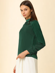 Satin Blouse Puff Sleeve Stand Collar Work Top