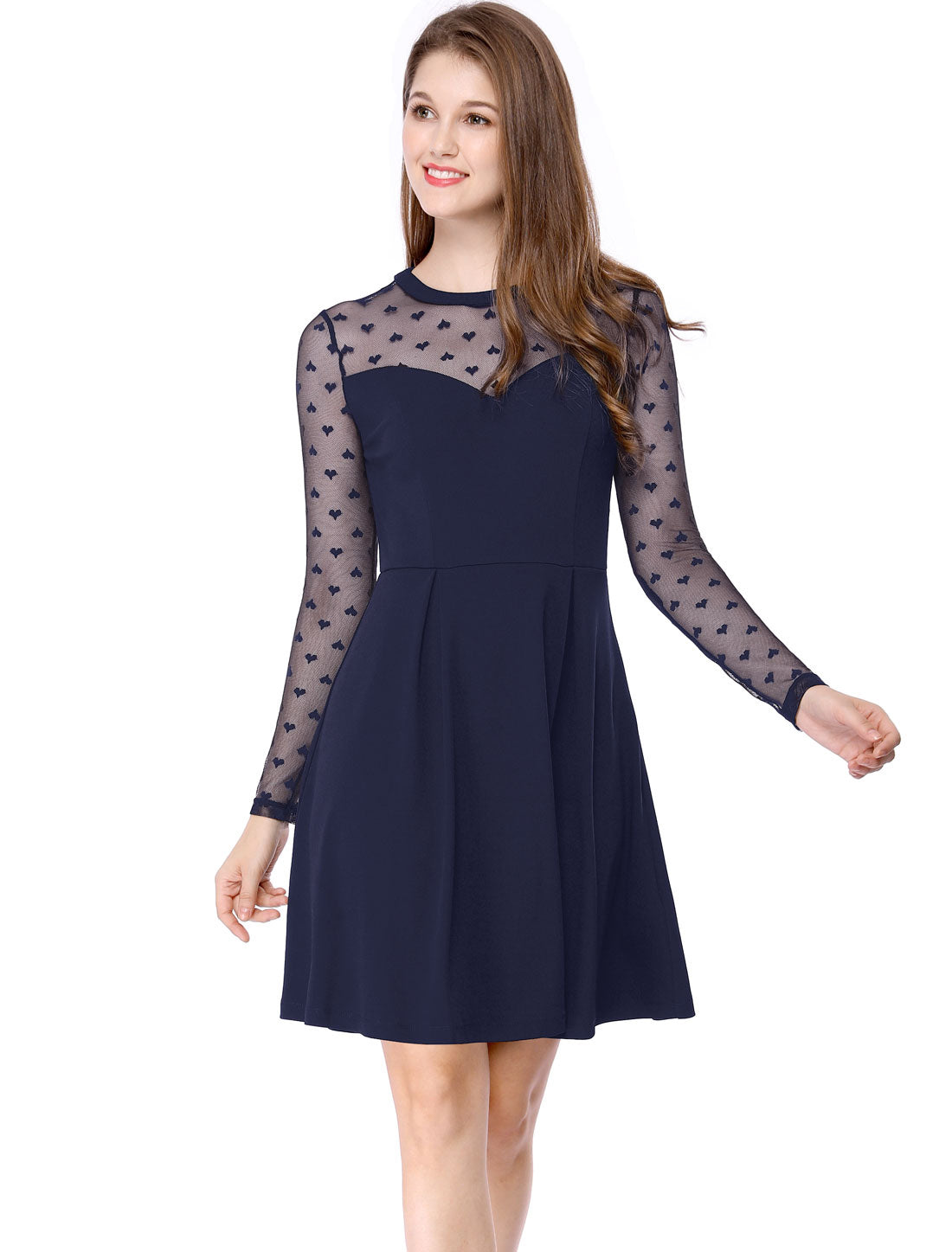 Heart Mesh Sheer Long Sleeve Gothic Cocktail Skater Mini Dress